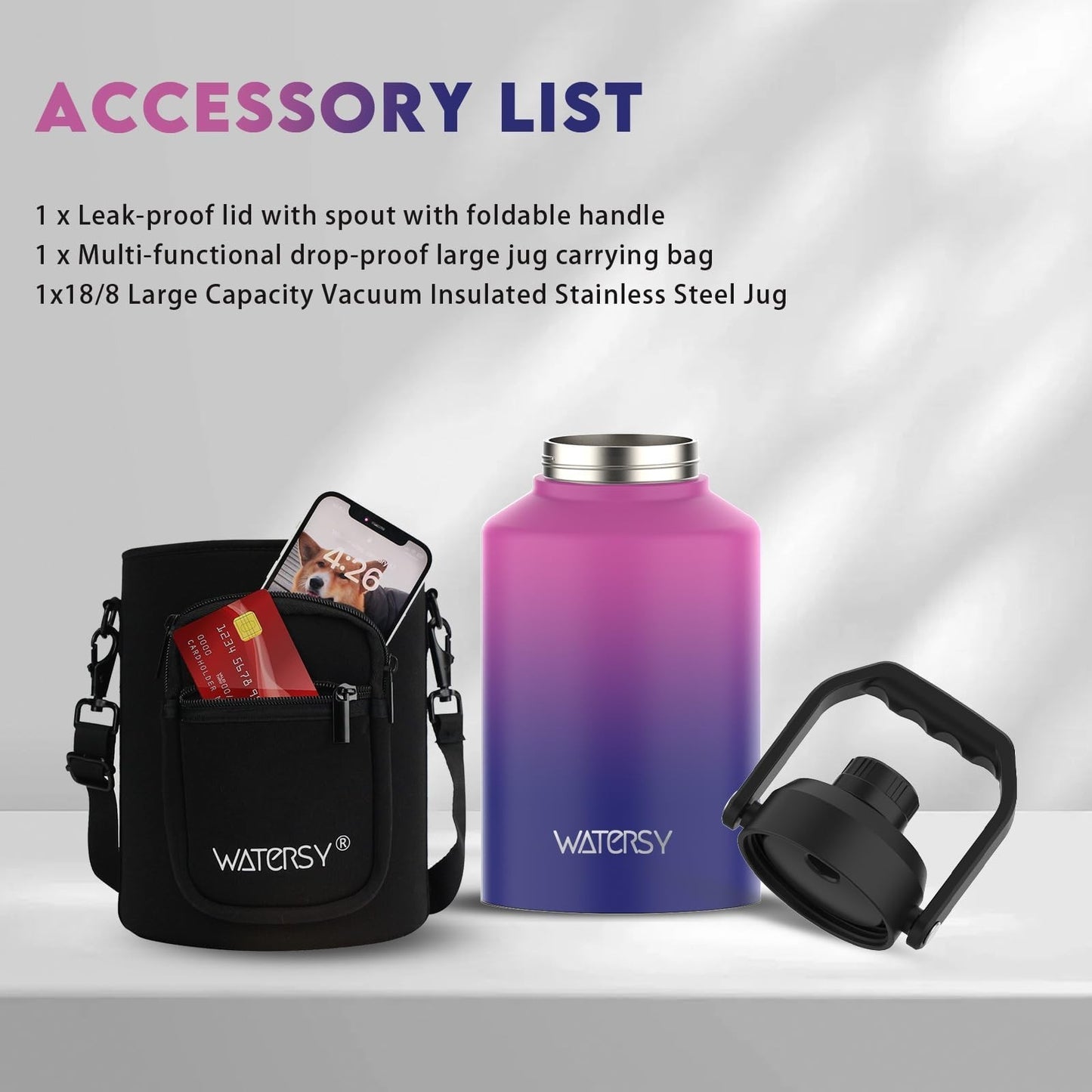 Insulated 1 Gallon Water Bottle - 128oz Stainless Steel, BPA Free, Leak Proof, C9