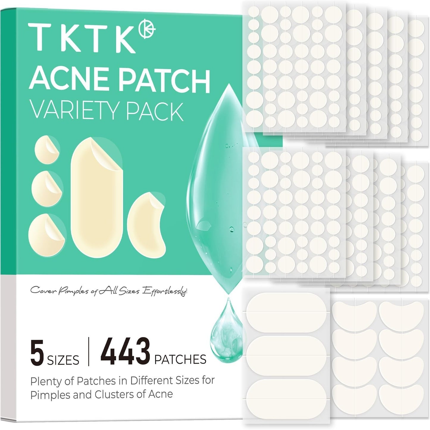 443 Count Hydrocolloid Pimple Patches for Face   Acne Treatment Cover Patch Bulk1