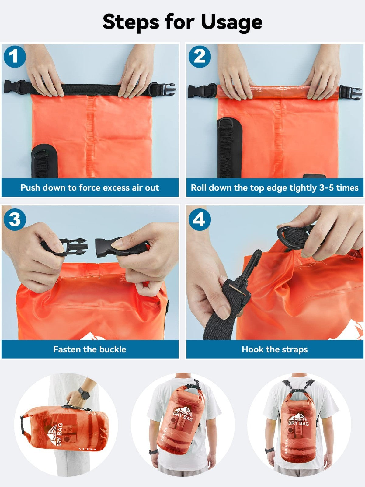 Waterproof Dry Bag for Travel, Kayaking, Boating - Lightweight Roll Top Storage4
