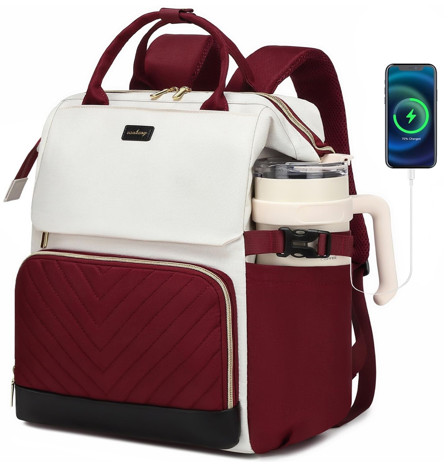 Stylish Laptop Backpack for Women   College Bookbag with USB Charger & Cup Holde0