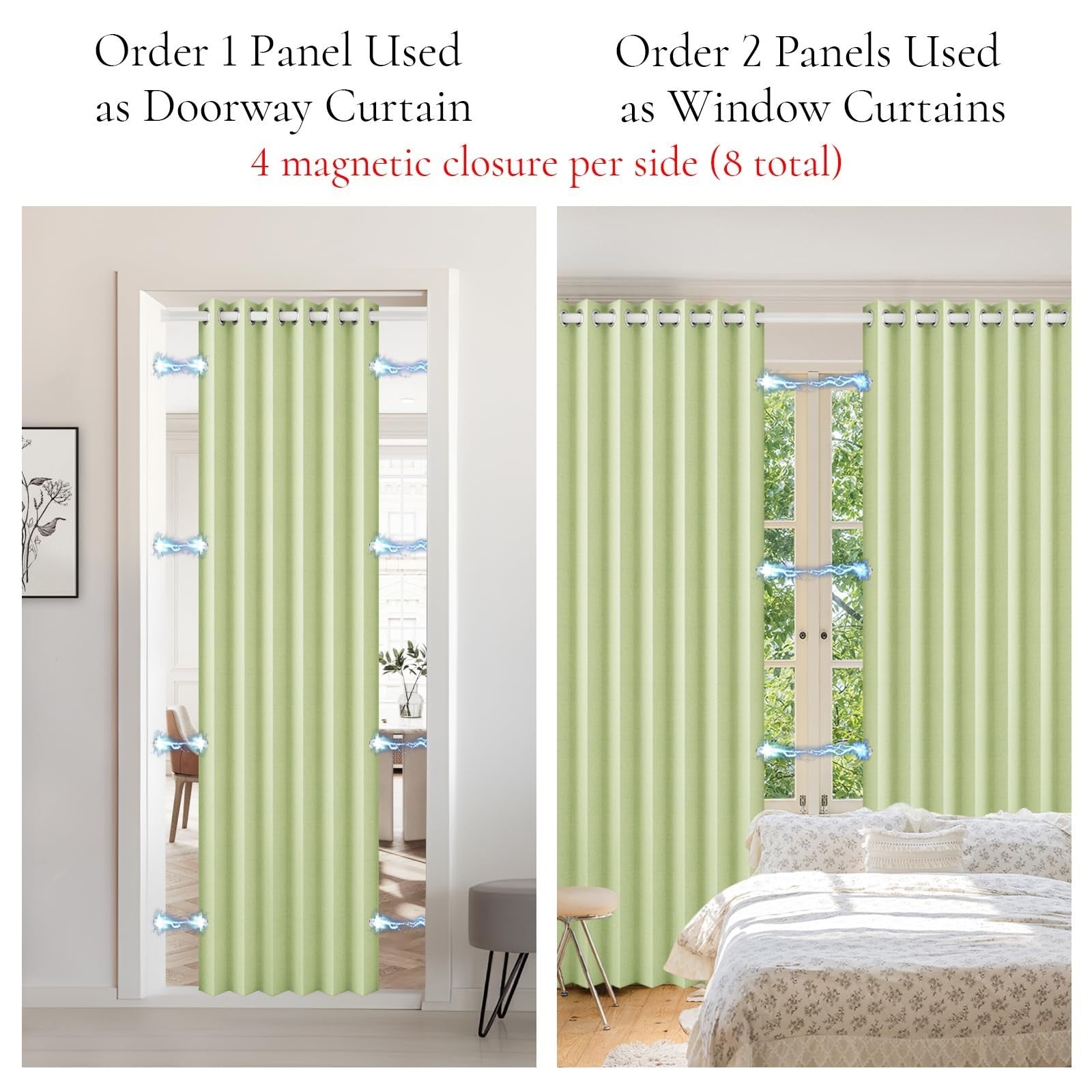 100% Blackout Magnetic Door Curtain for Closet, Kitchen, Laundry, 1 Panel, W45 x8