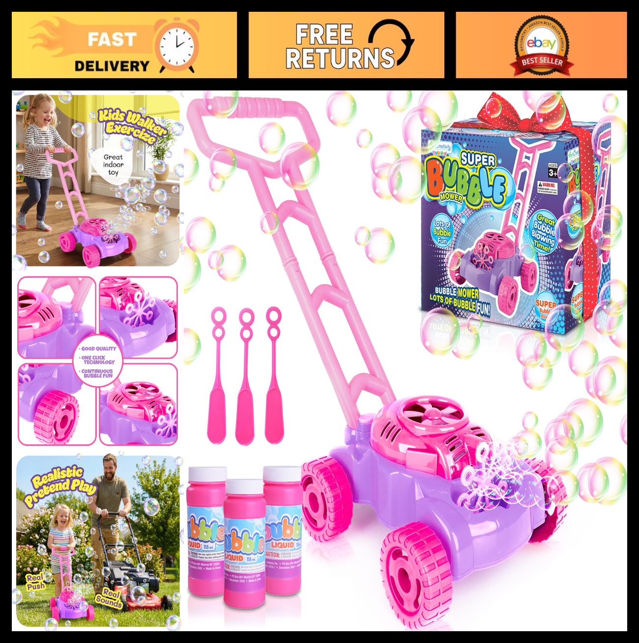 Bubble Lawn Mower for Toddlers 1-3 | Outdoor Bubble Machine & Gardening Toy for0