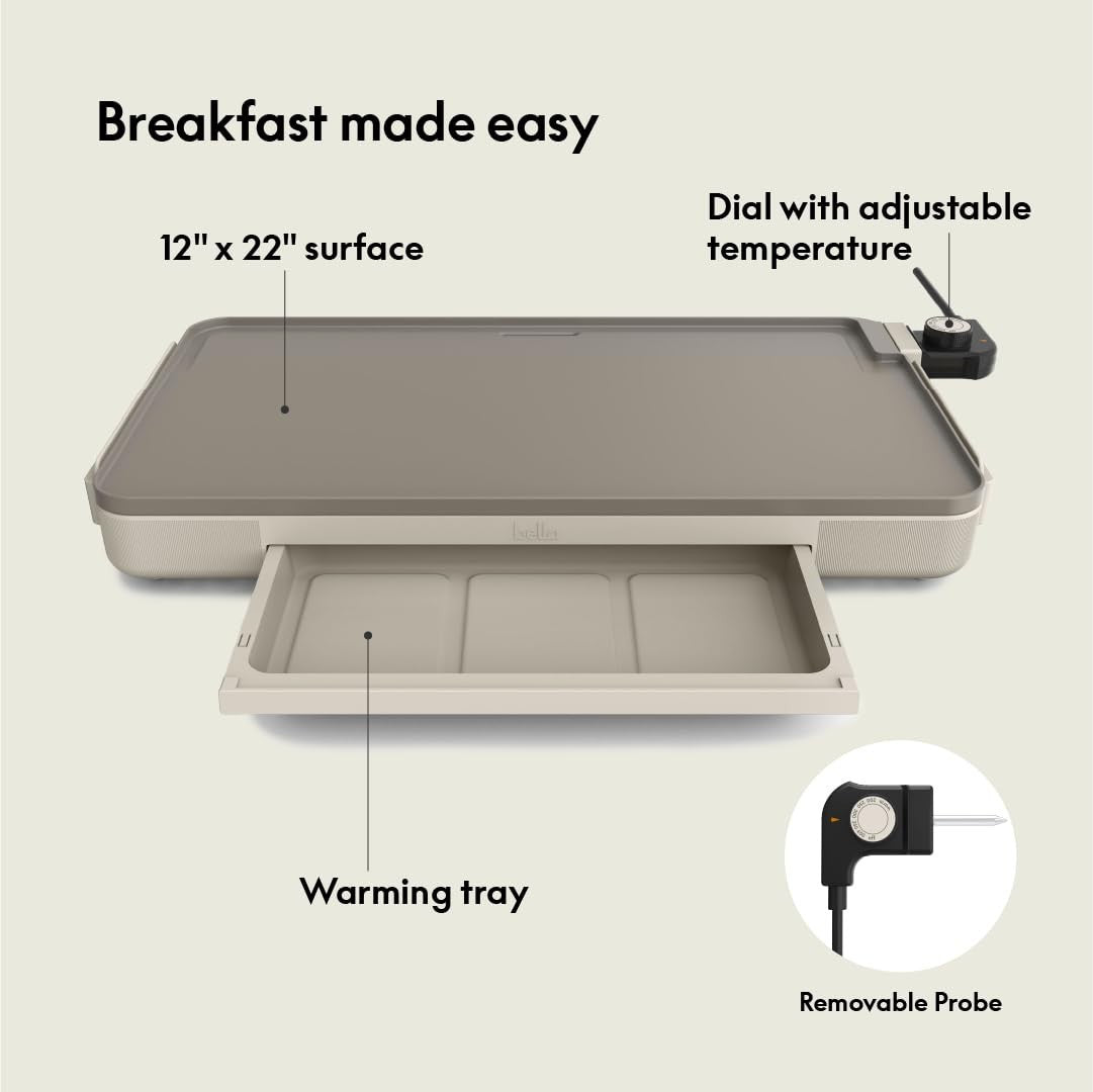 Electric Griddle 12" x 22" with Warming Tray, Nonstick Coating, Removable Probe,5