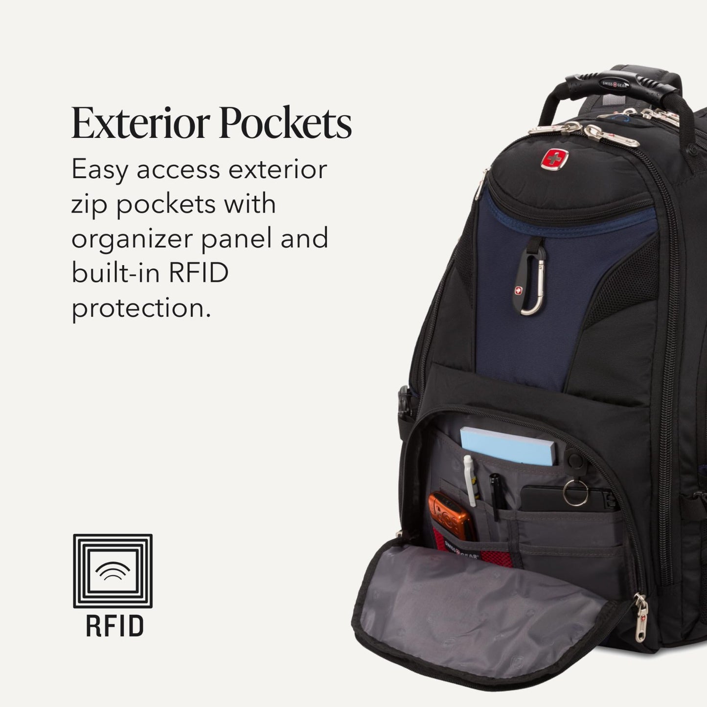 17 Inch TSA Friendly Laptop Backpack, RFID Protection, Tablet Pocket, Black, 31L3