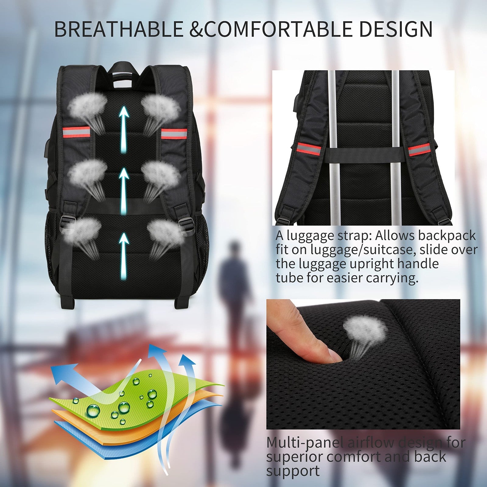 Large 17.3" Laptop Backpack with USB Charging Port, Water Resistant Rucksack for4