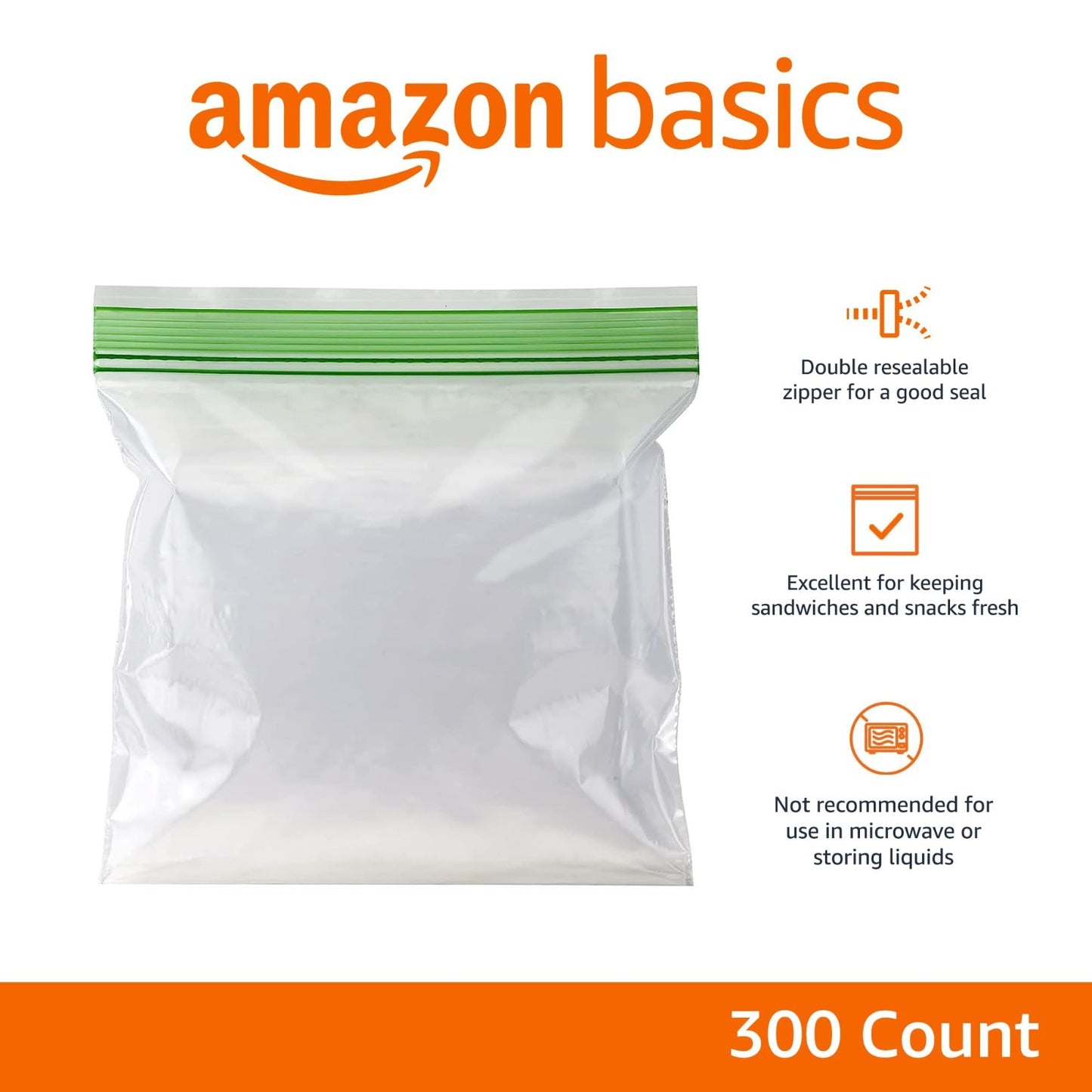 300 Count Sandwich Storage Bags   Resealable, BPA Free, Bulk Pack of 62