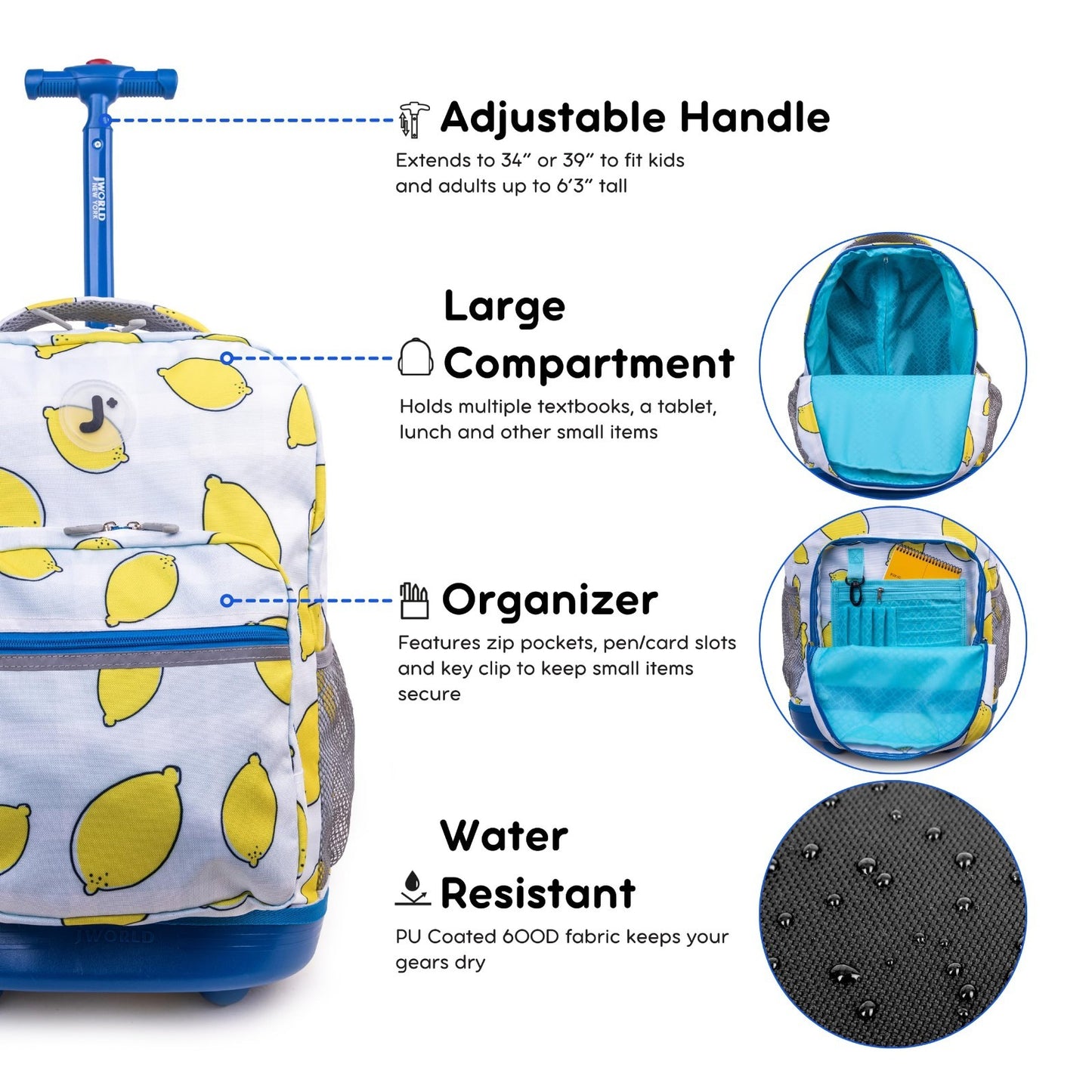 Kids Rolling Backpack with Wheels, 18" School Bookbag for Girls & Boys, Lemona4