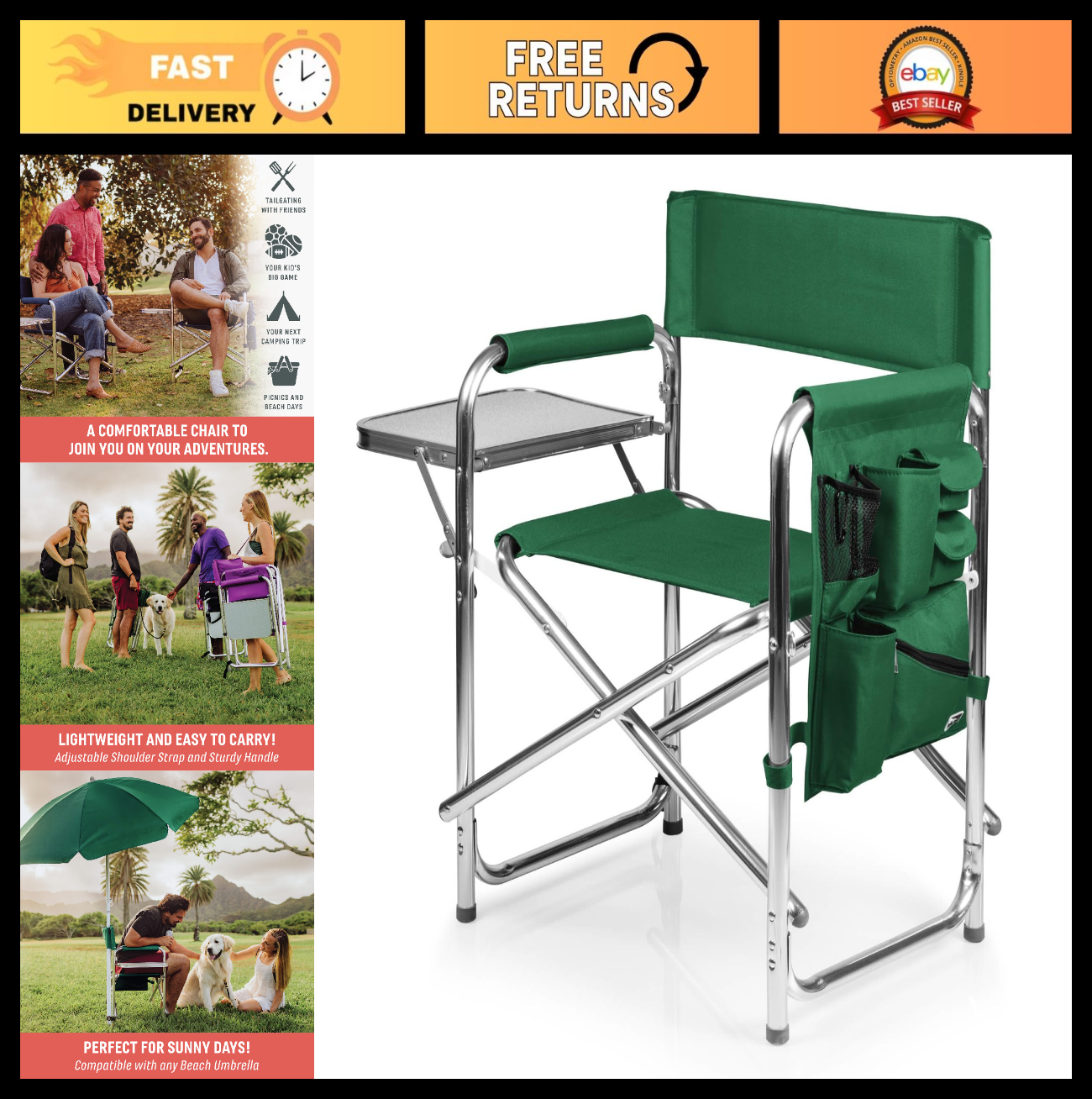 Lightweight Folding Camping Chair with Side Table & Armrest Caddy, Portable Lawn0
