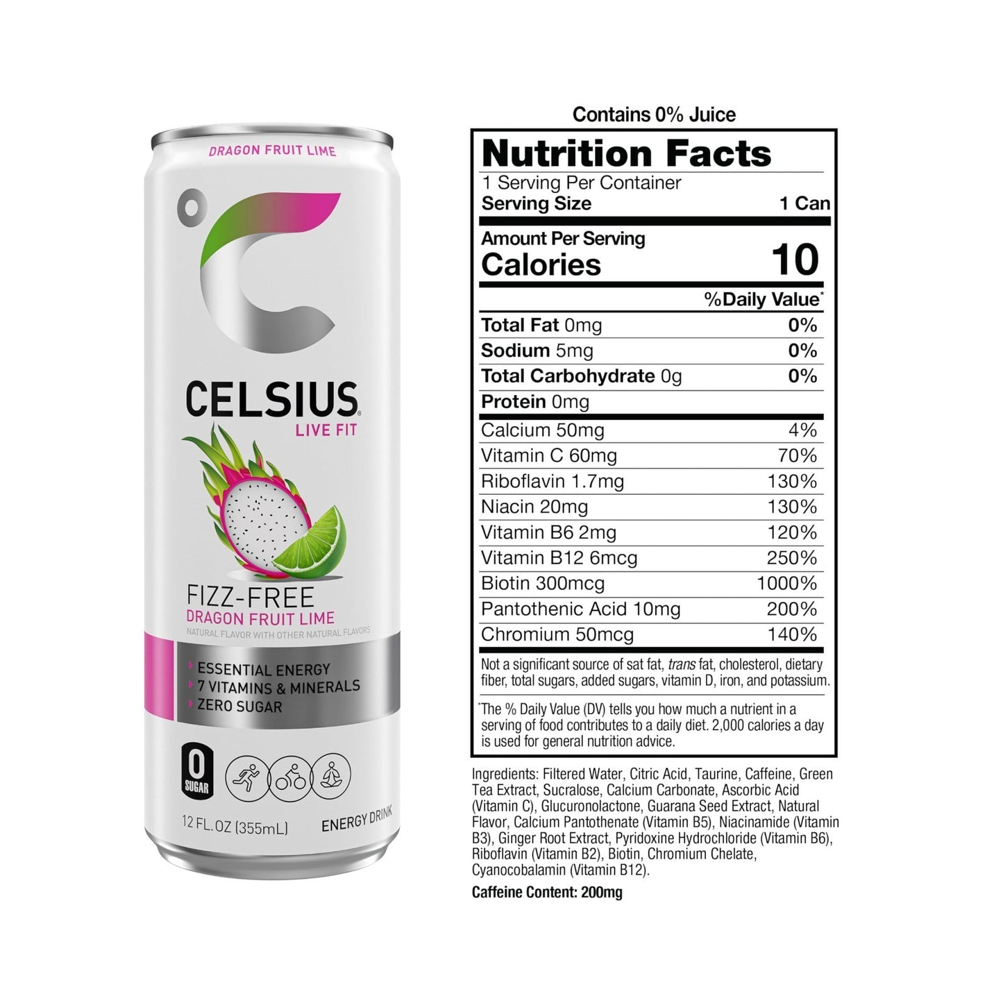 Sugar Free Energy Drink   Dragon Fruit Lime Fizz, 12 Fl Oz, Pack of 12 Cans2