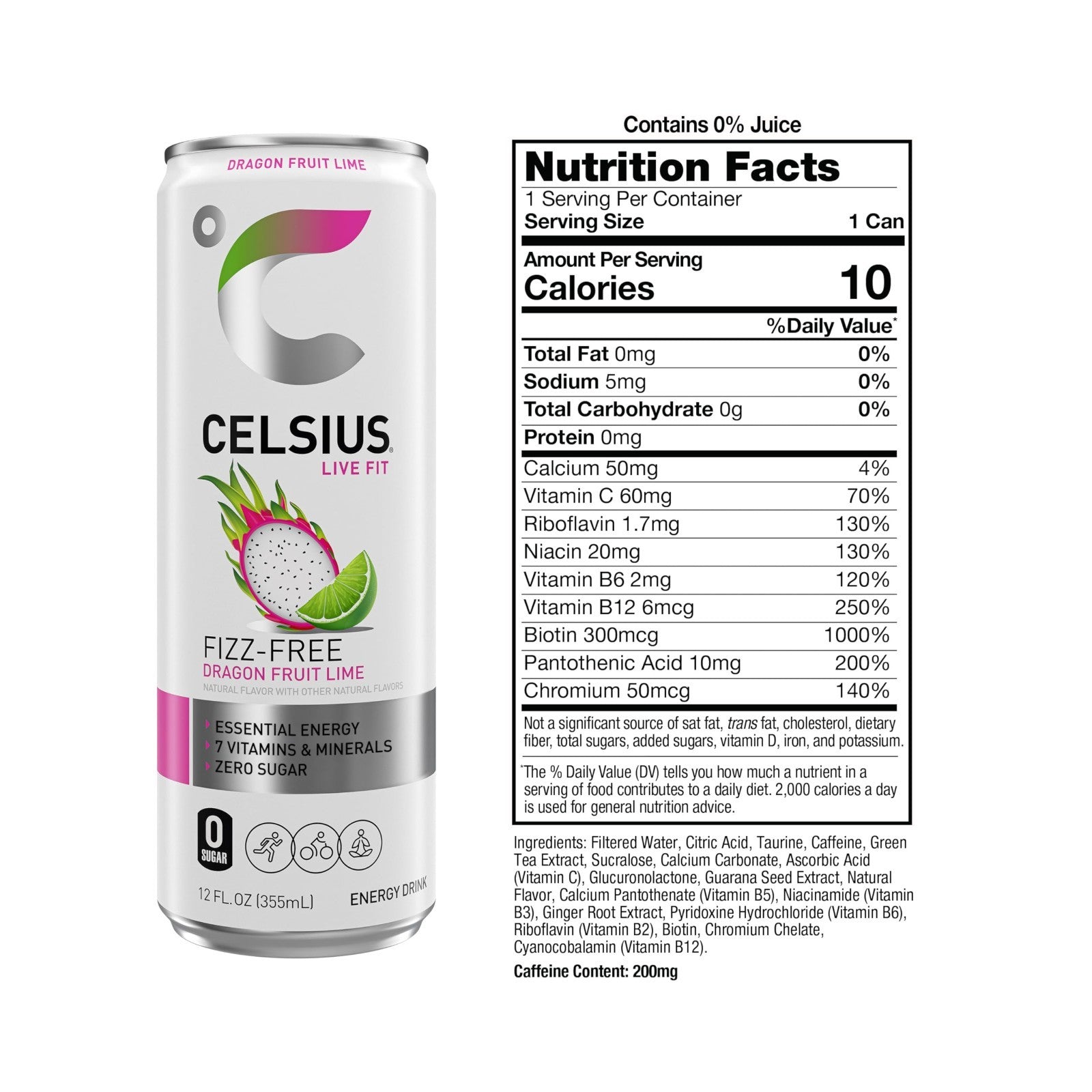 Sugar Free Energy Drink   Dragon Fruit Lime Fizz, 12 Fl Oz, Pack of 12 Cans2