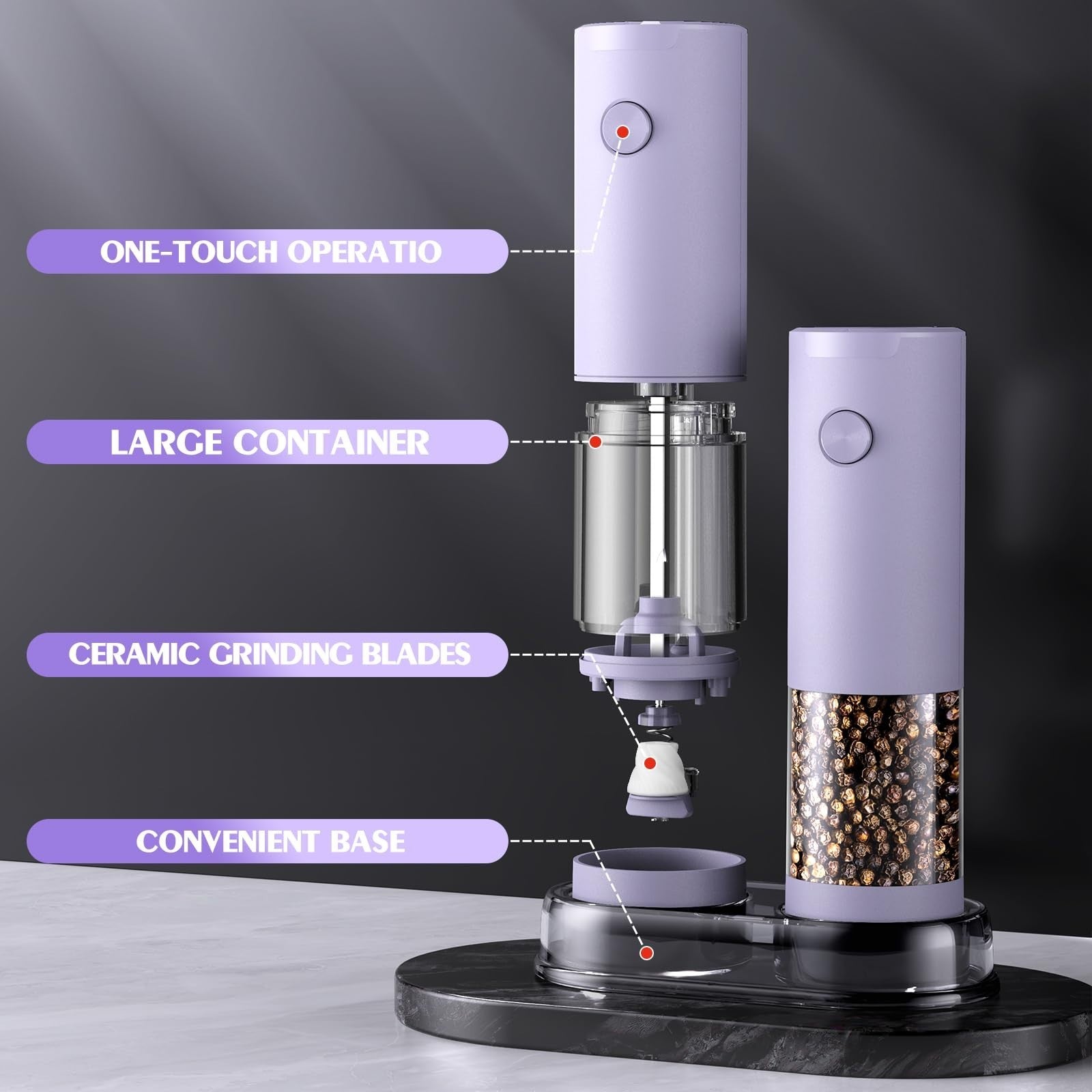 Automatic Salt and Pepper Grinder Set   Adjustable Coarseness, Kitchen Accessori6