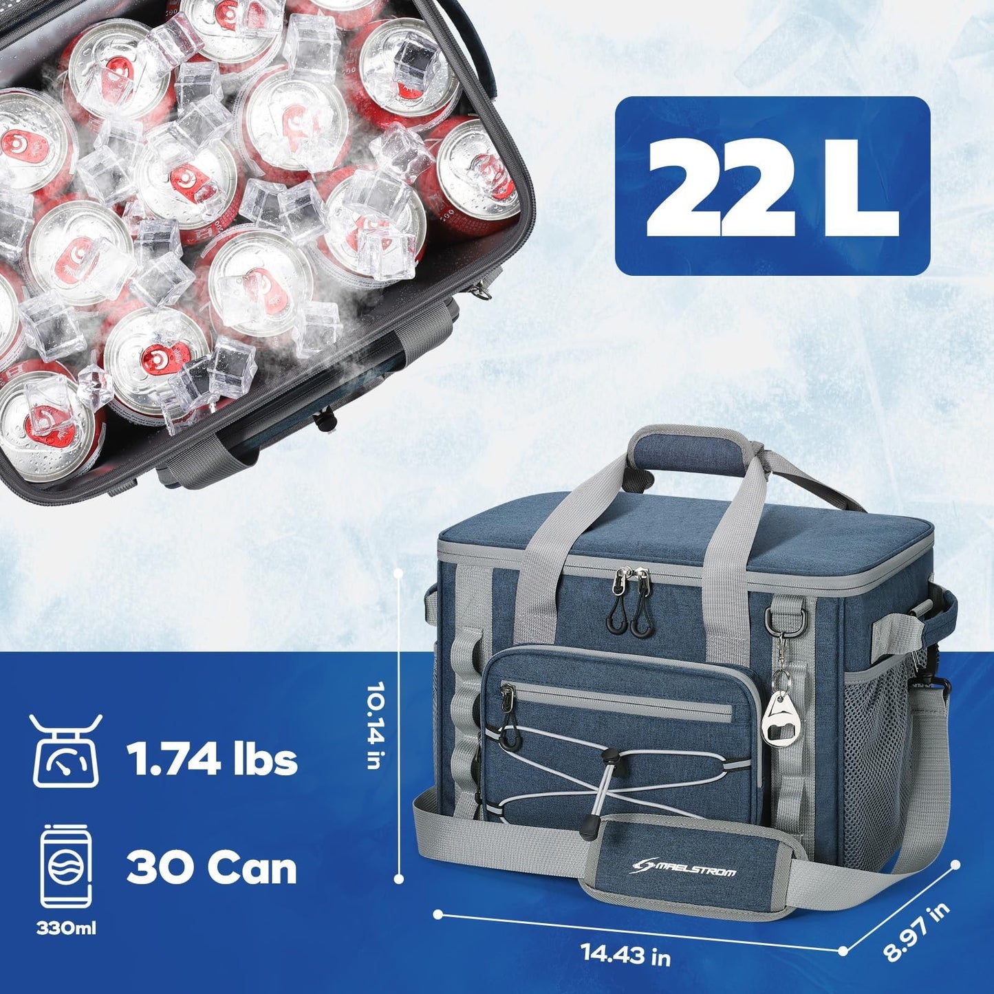 30/40 Can Soft Cooler Bag - Leakproof Insulated Ice Chest for Camping, Beach, Hi3