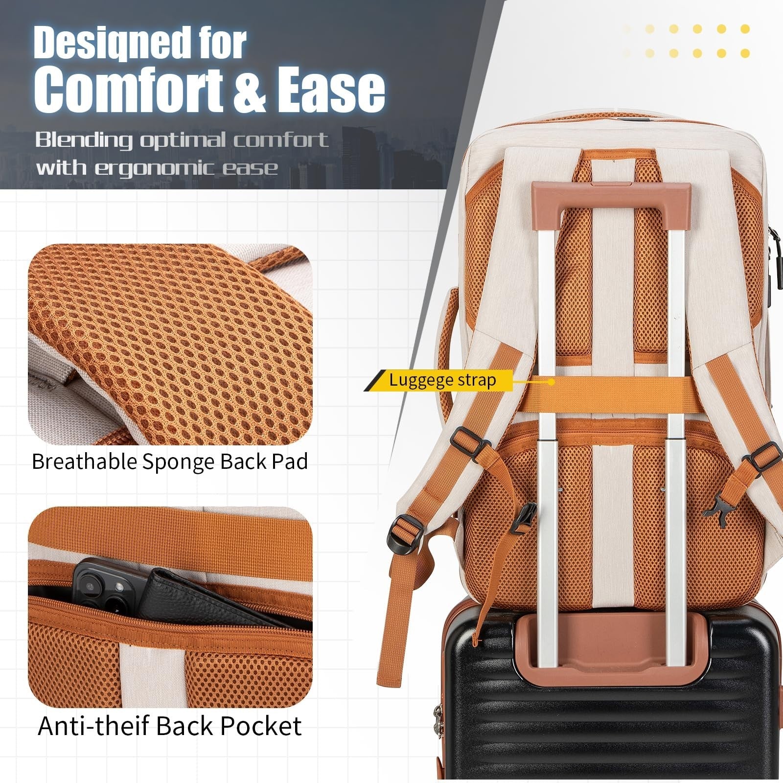 42L Travel Backpack with USB Port, Water-Resistant Carry-On & 4 Packing Cubes, F3