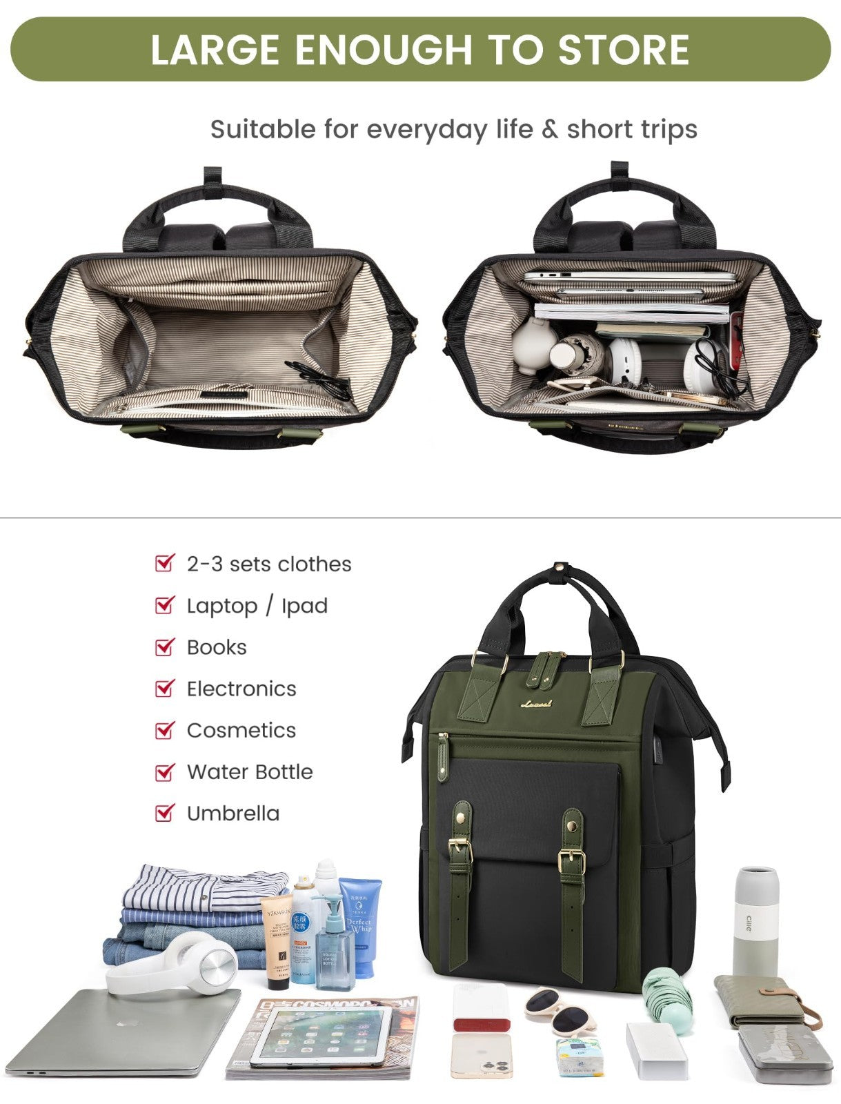 Stylish Laptop Backpack for Women   15.6" Work Travel Bag, Commuter Purse, Teach3