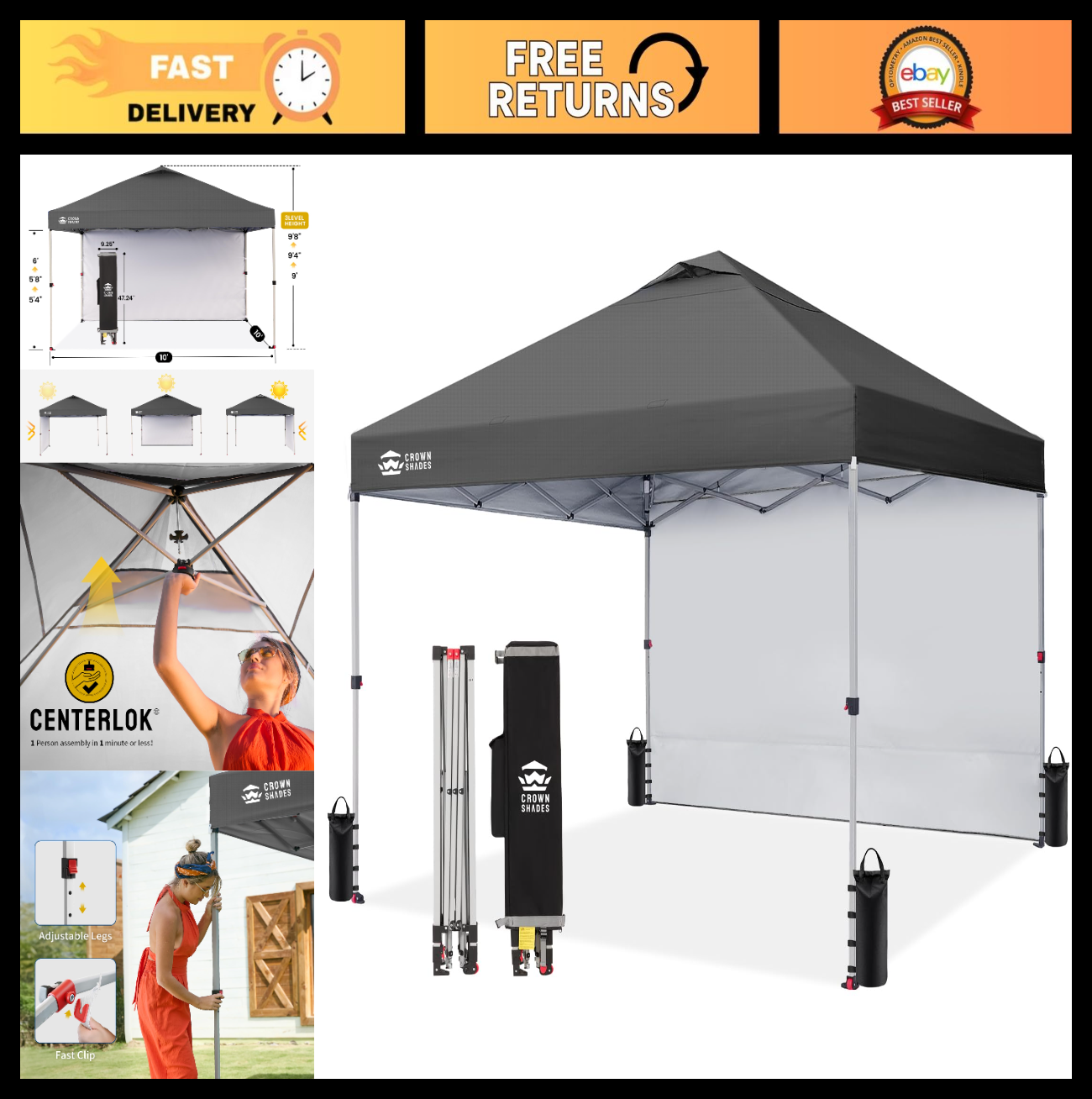 10x10 Pop Up Canopy Tent with Side Wall, Easy Setup Outdoor Gazebo, Sun Shade fo0