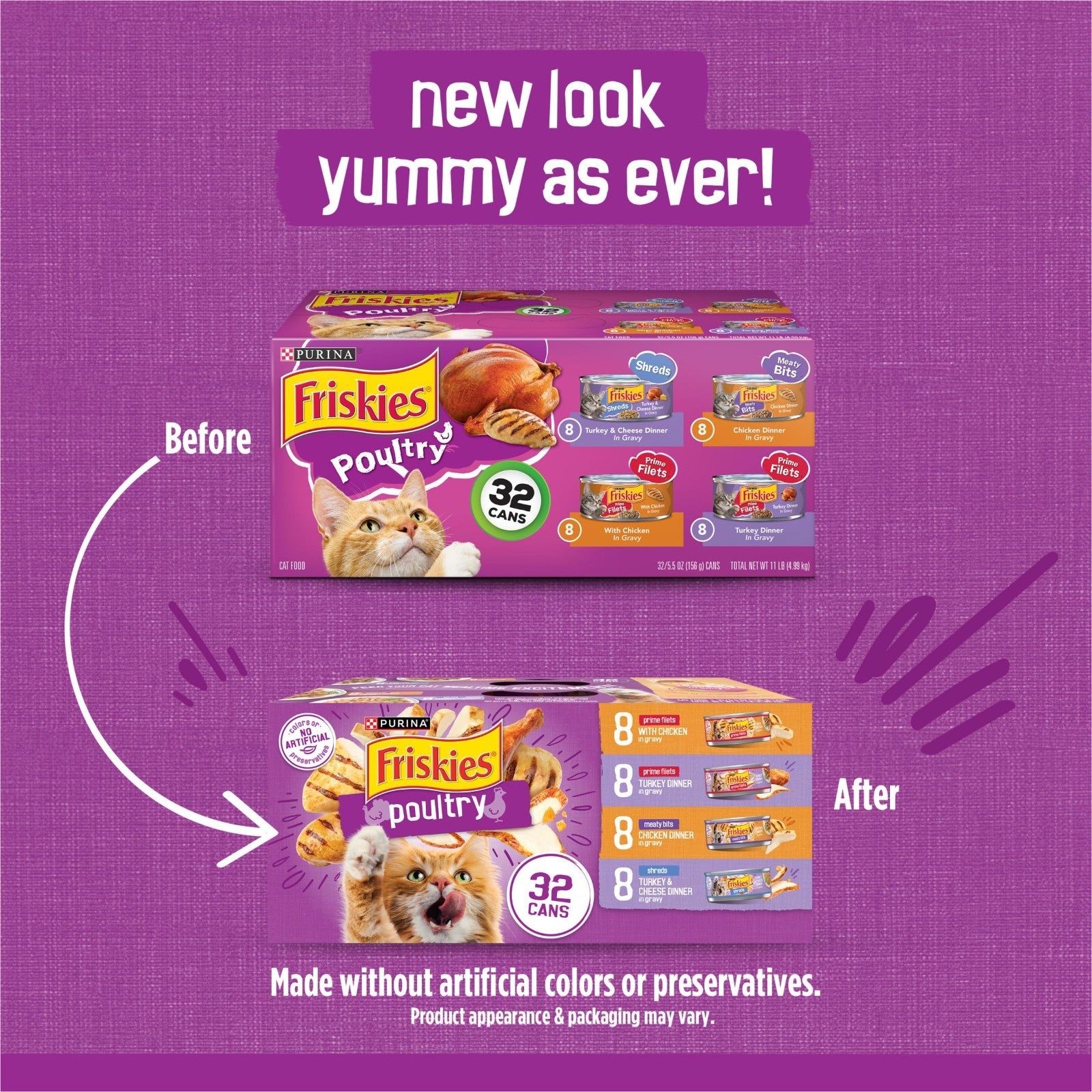 Variety Pack Wet Cat Food   Poultry Shreds, Meaty Bits & Prime Filets   64 Cans3