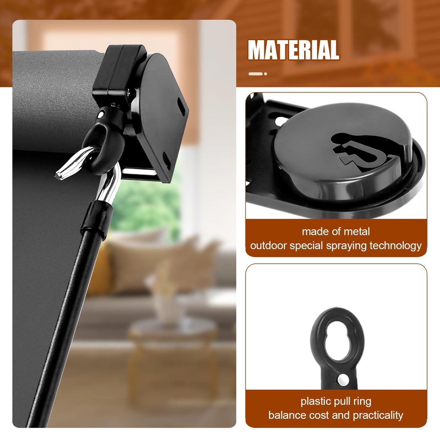 Cordless Crank Kit for Roller Blinds, Outdoor Shade Mounting Bracket, Black4