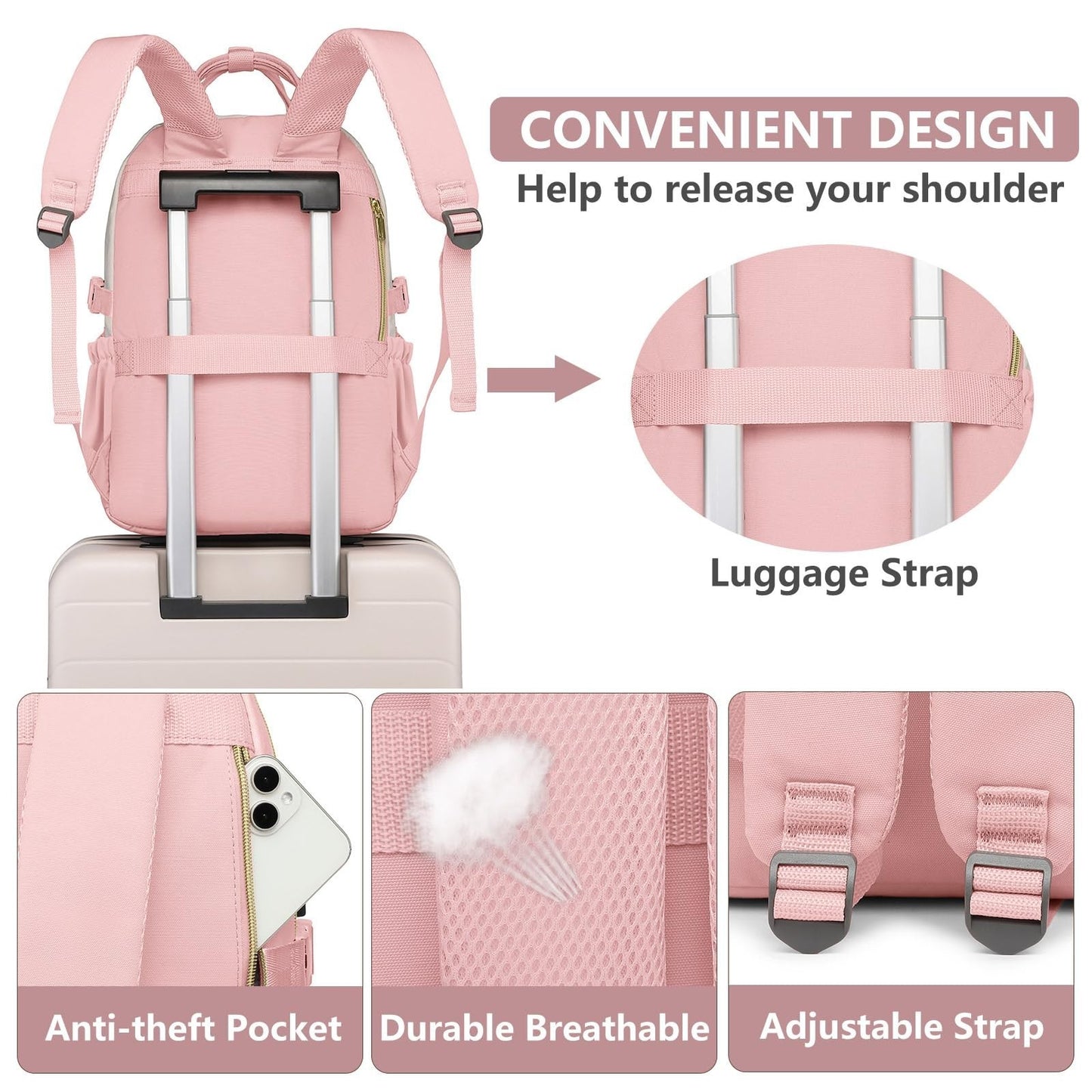 Stylish Laptop Backpack for Women   15.6" College Bookbag with Large Tumbler Poc4
