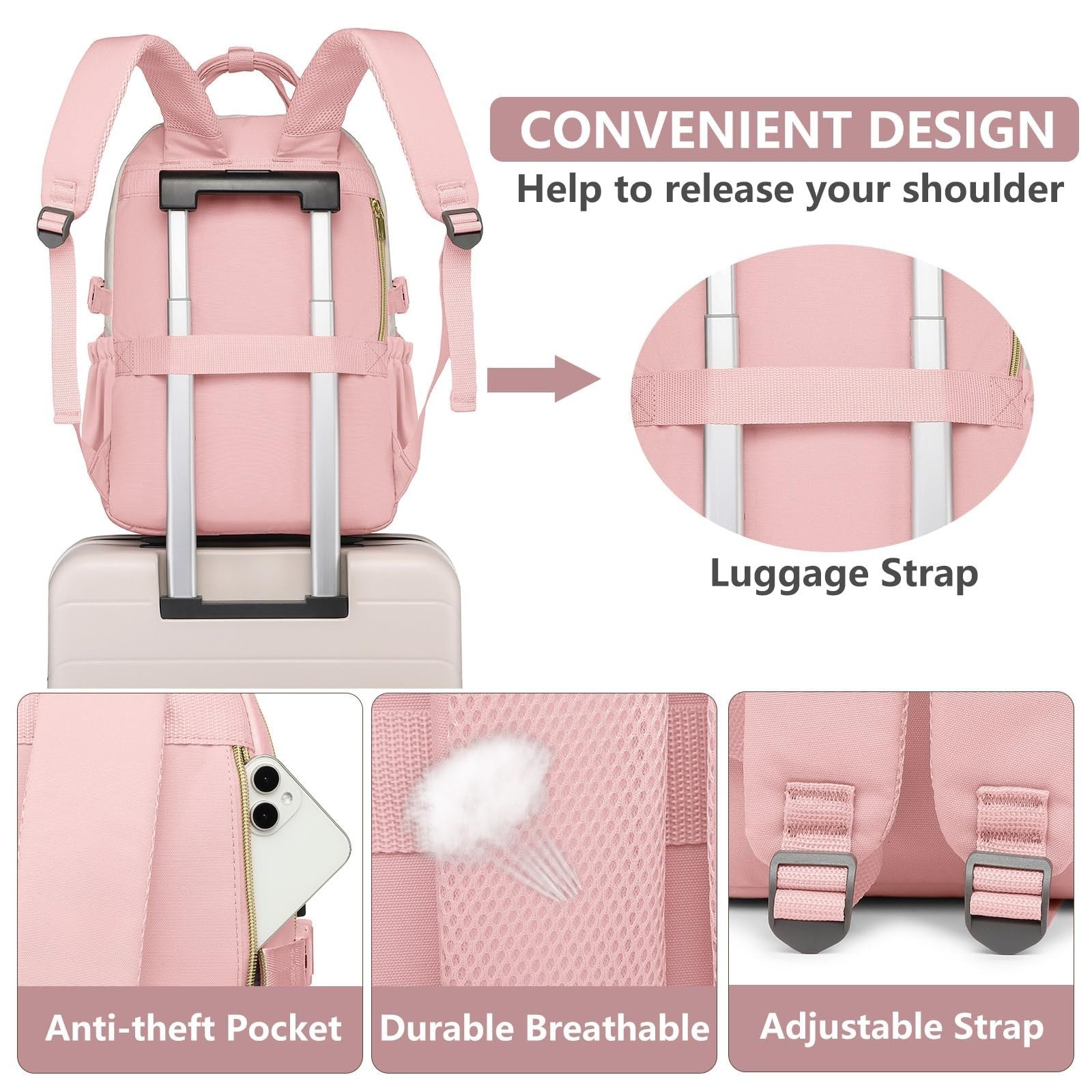 Stylish Laptop Backpack for Women   15.6" College Bookbag with Large Tumbler Poc4
