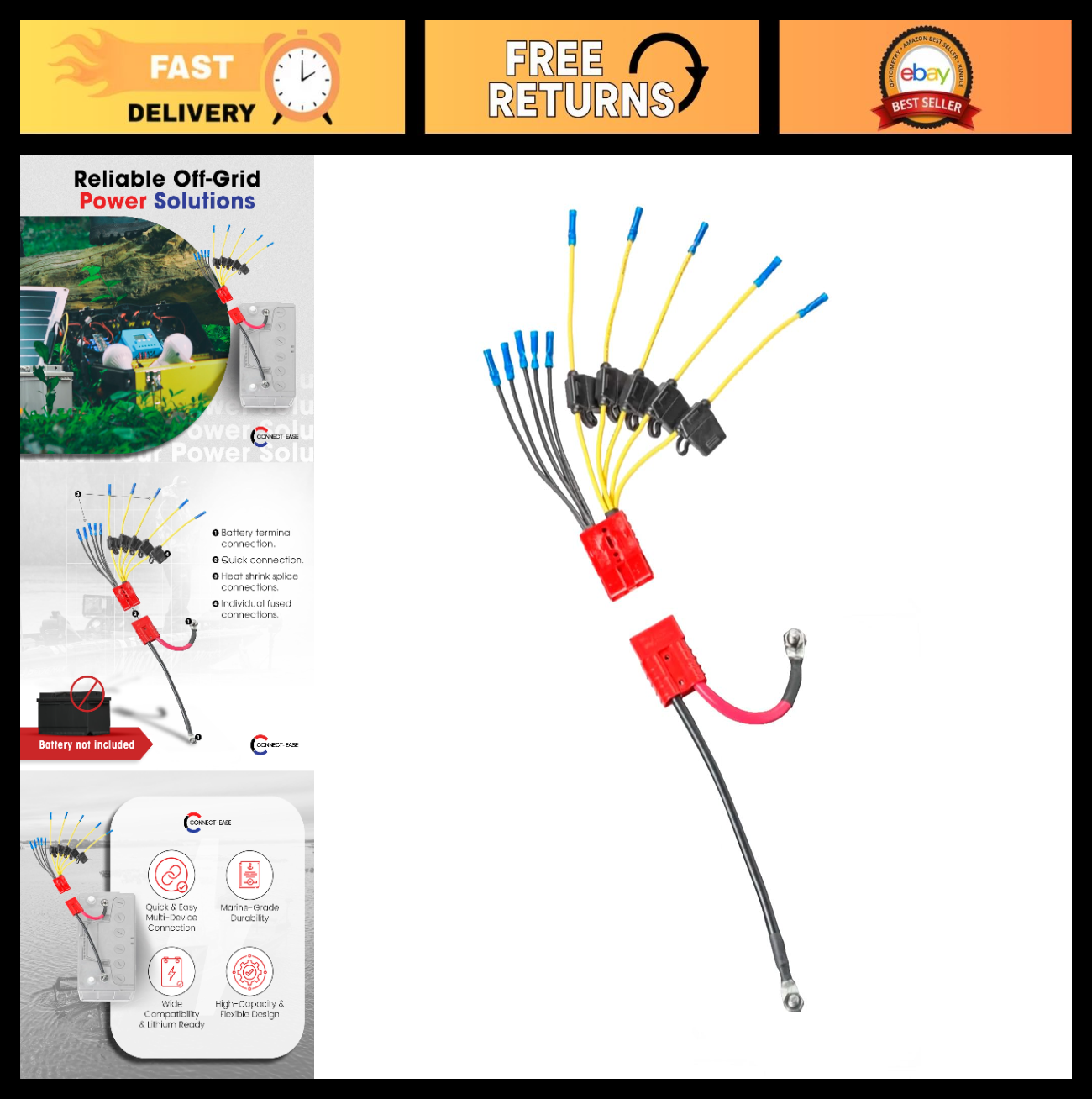 12V Battery Connector Kit - 5-Lead Fused System for Marine Electronics, GPS, Pum0