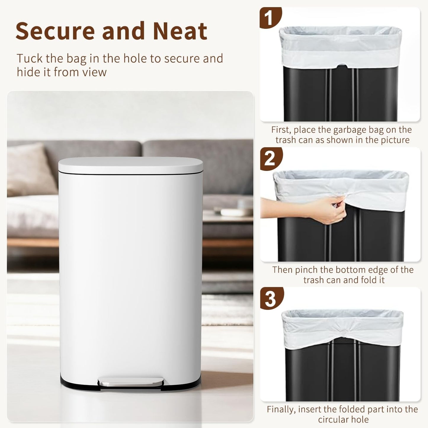 Stainless Steel Trash Can with Lid - 13 Gallon, Removable Inner Bucket, Soft Clo5