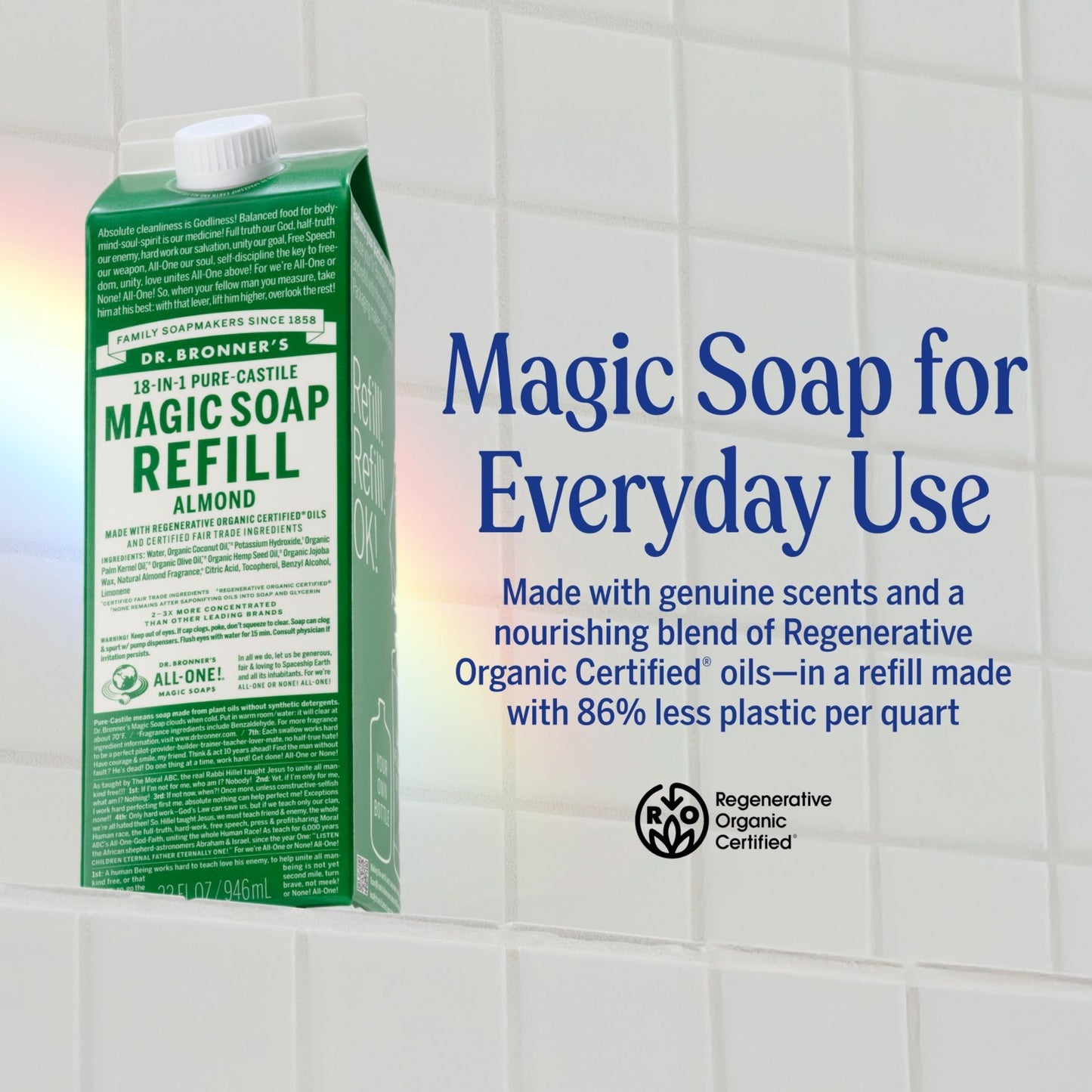 Pure-Castile Liquid Soap Refill - 18-in-1 Uses, Vegan Bath Soap, Almond, 32oz2