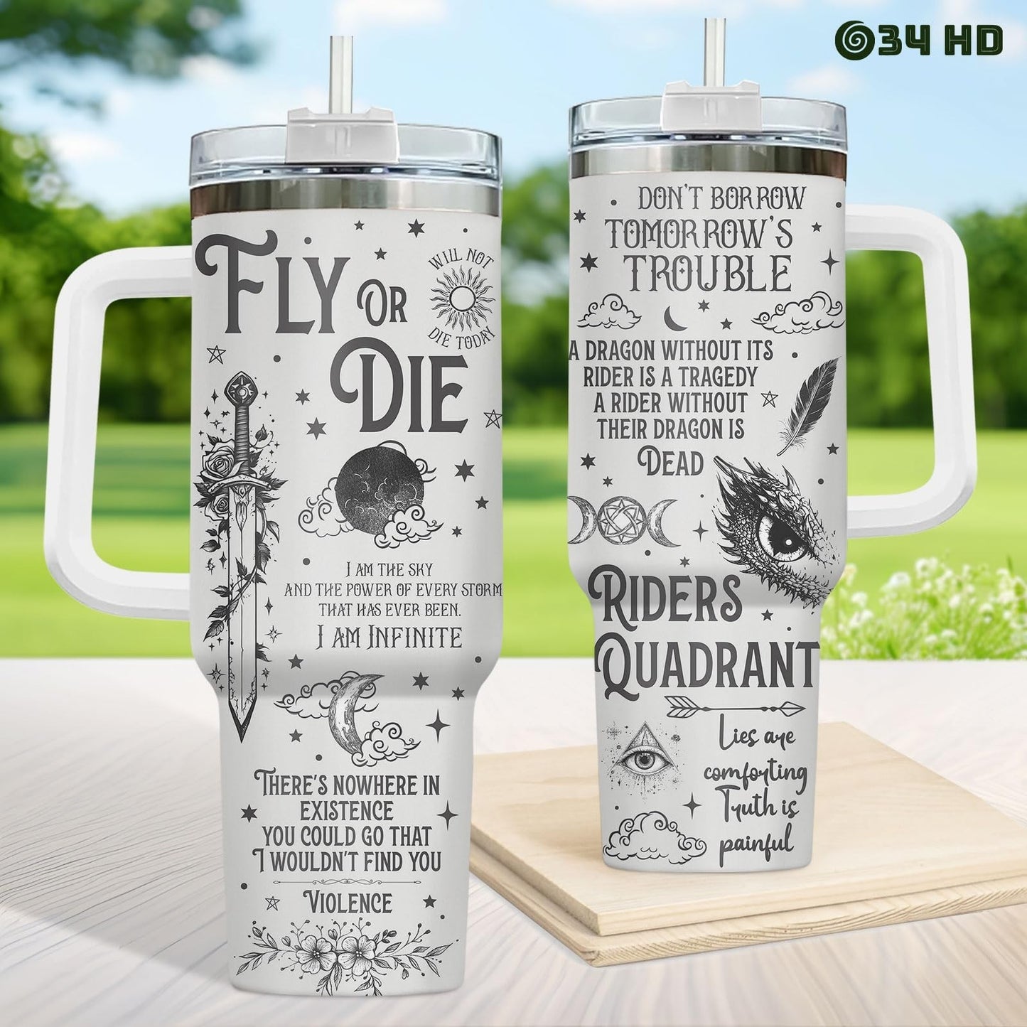 Fantasy Sword Tumbler 40 oz with Handle & Straw   Insulated Coffee Mug for Book2
