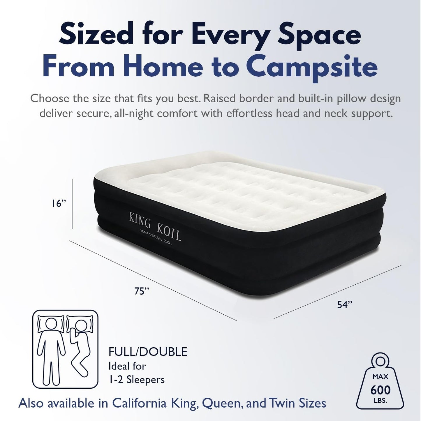 Full Air Mattress with Built in Pump | Inflatable Bed, Waterproof, 600lb Capacit2