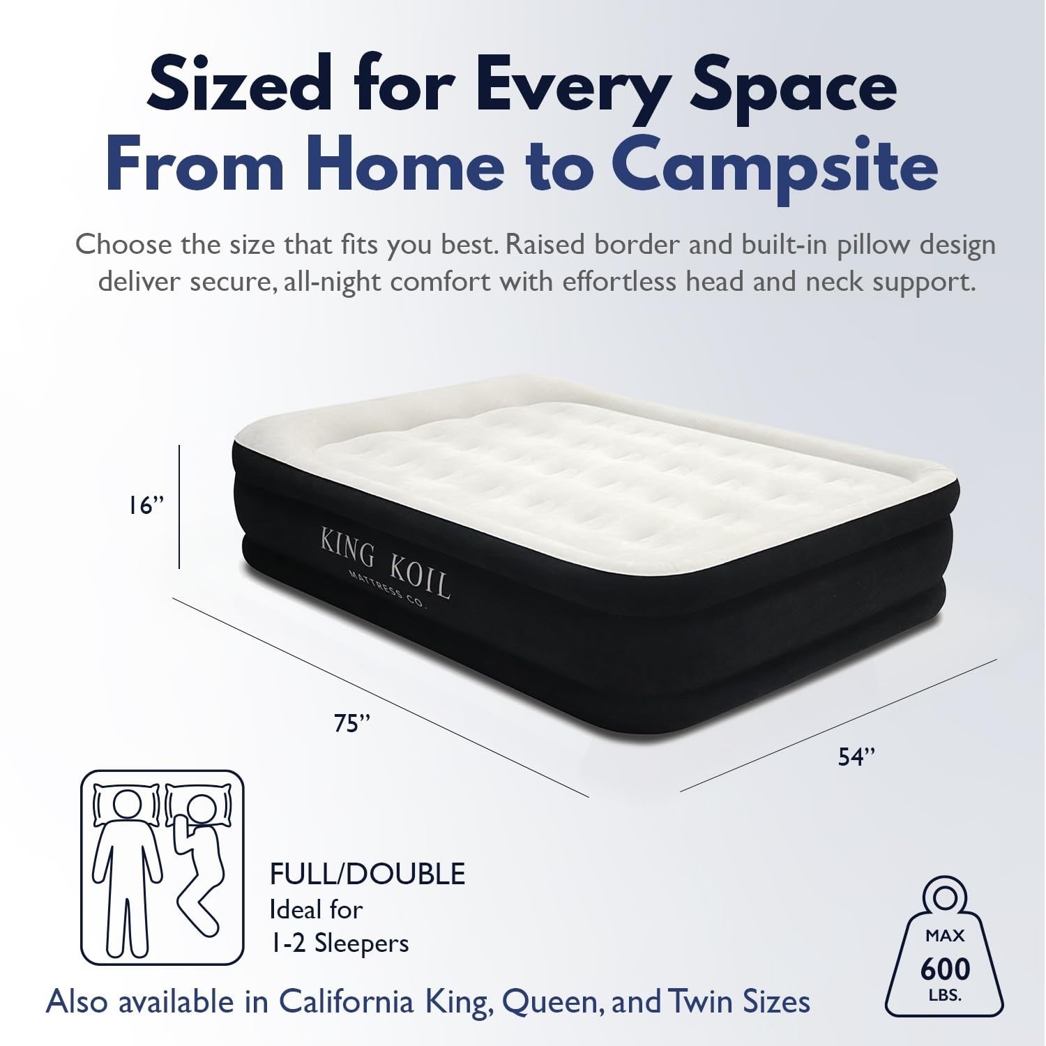 Full Air Mattress with Built in Pump | Inflatable Bed, Waterproof, 600lb Capacit2