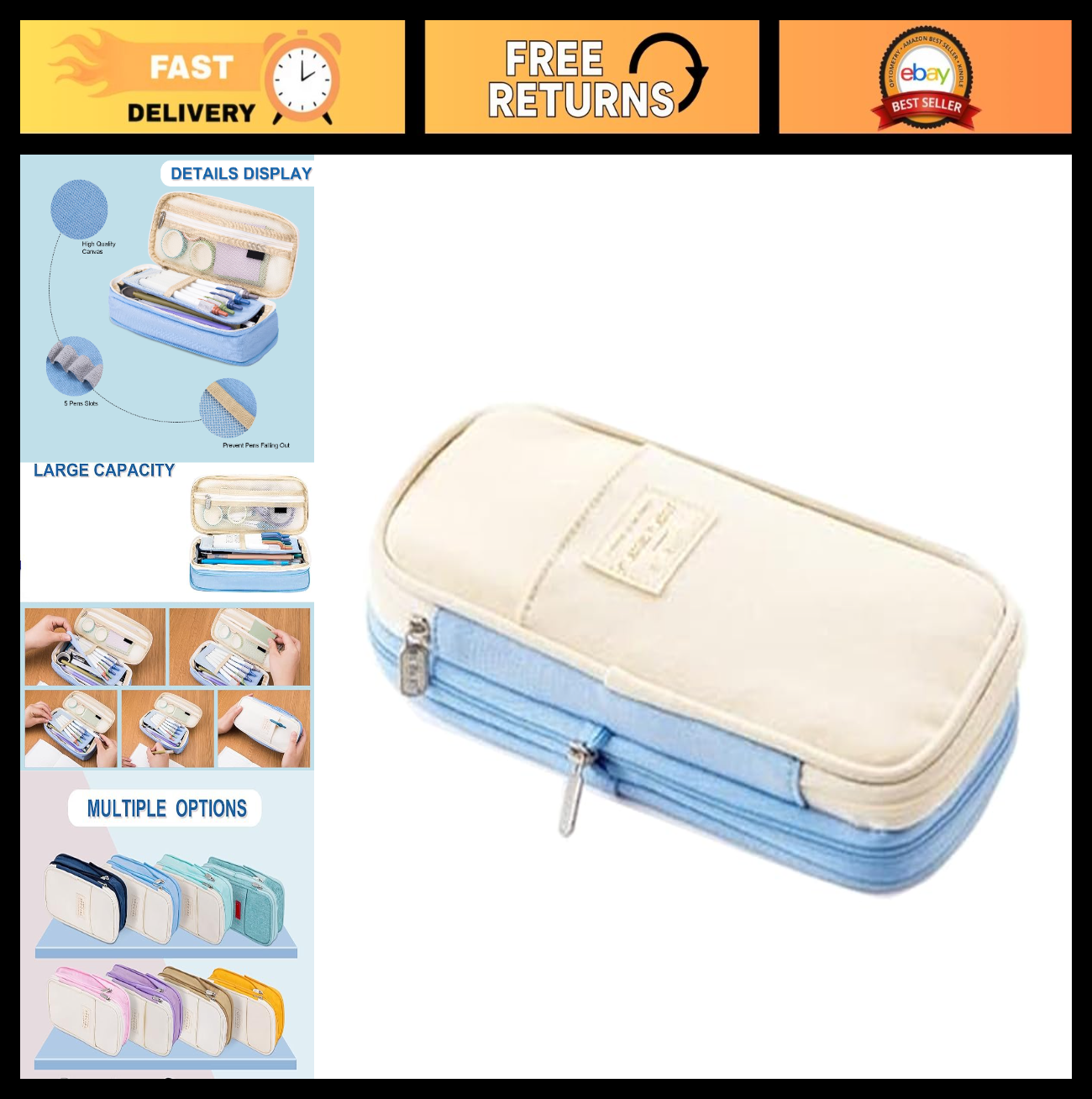Large Storage Pencil Case   Zipper Pen Bag Organizer, Big Capacity Pouch for Off0