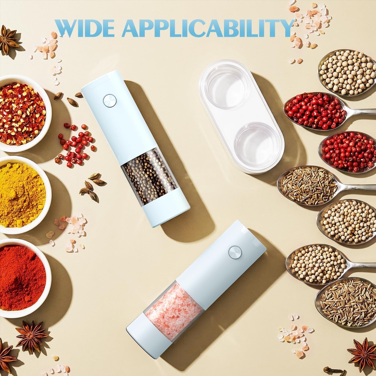 Automatic Electric Salt & Pepper Grinder Set   Adjustable Coarseness, LED, Large2