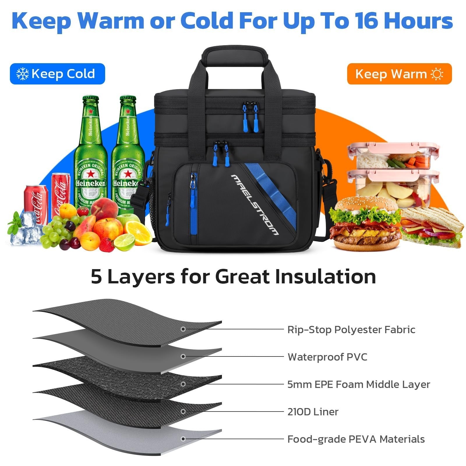Insulated Cooler Bag 20L - Double Deck, Leakproof, Portable, Expandable - Ideal3