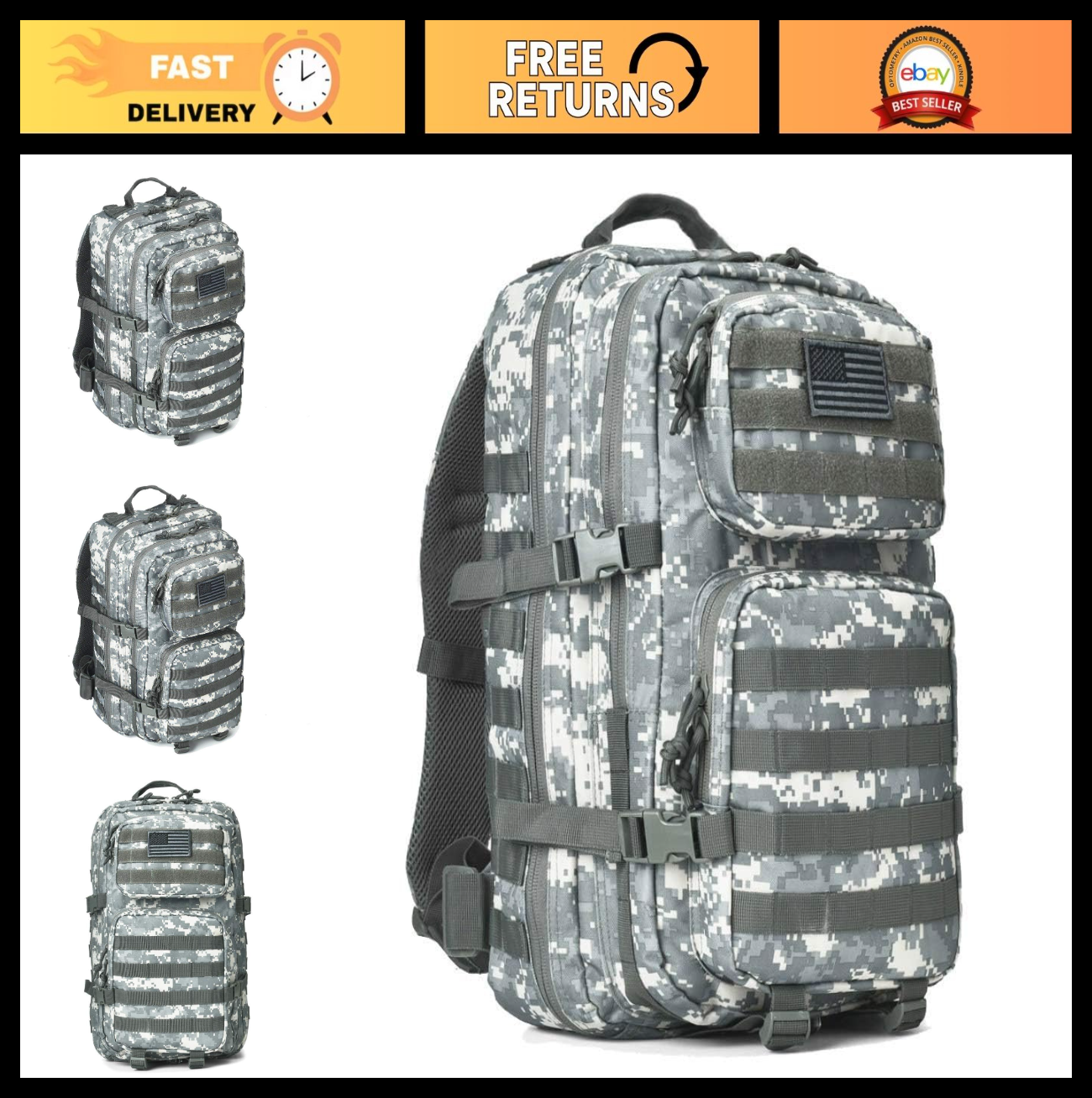 Large Military Tactical Backpack 3 Day Assault Pack Molle Gear ACU Camo0