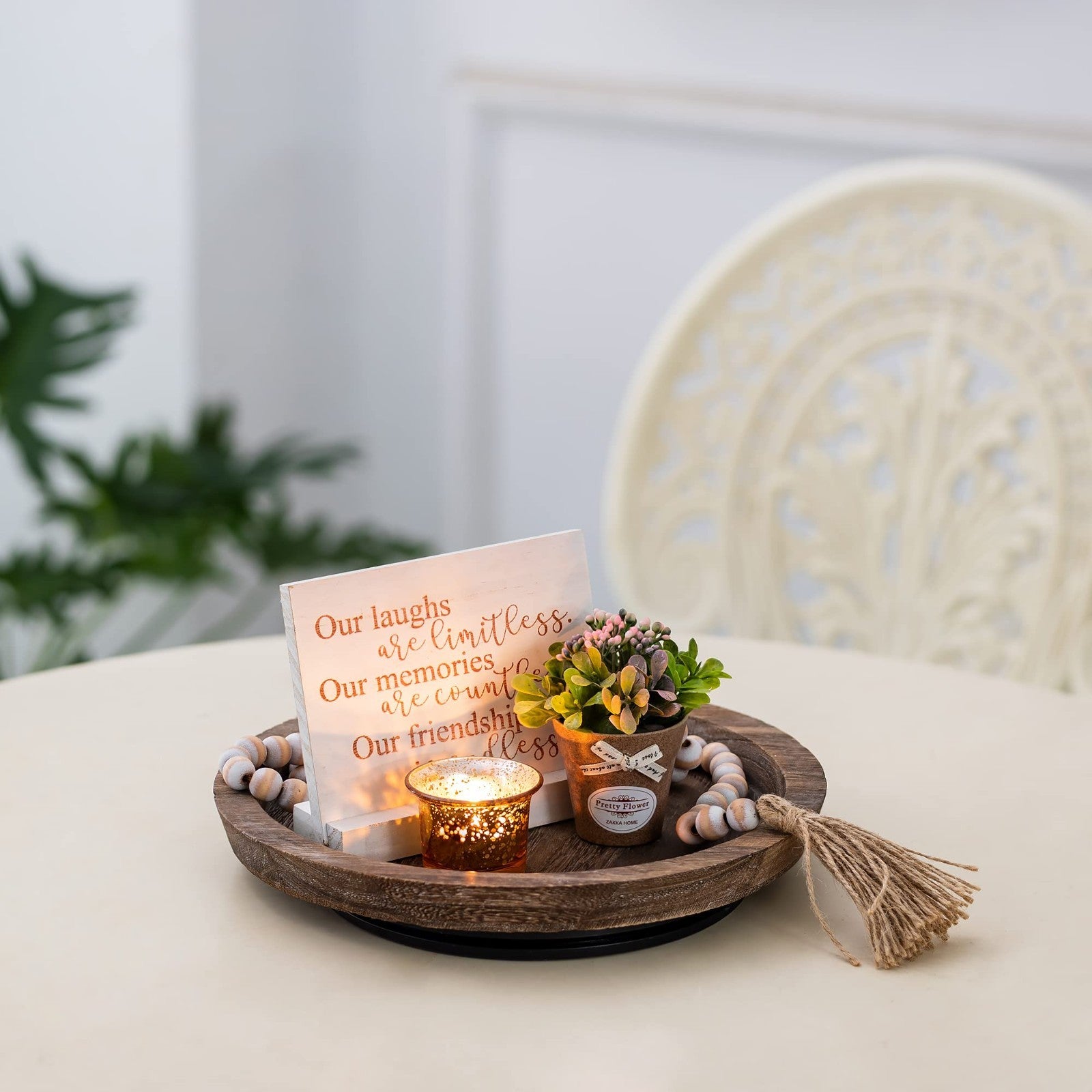 Rustic Wooden Turntable Serving Tray - Vintage Centerpiece for Kitchen & Coffee4