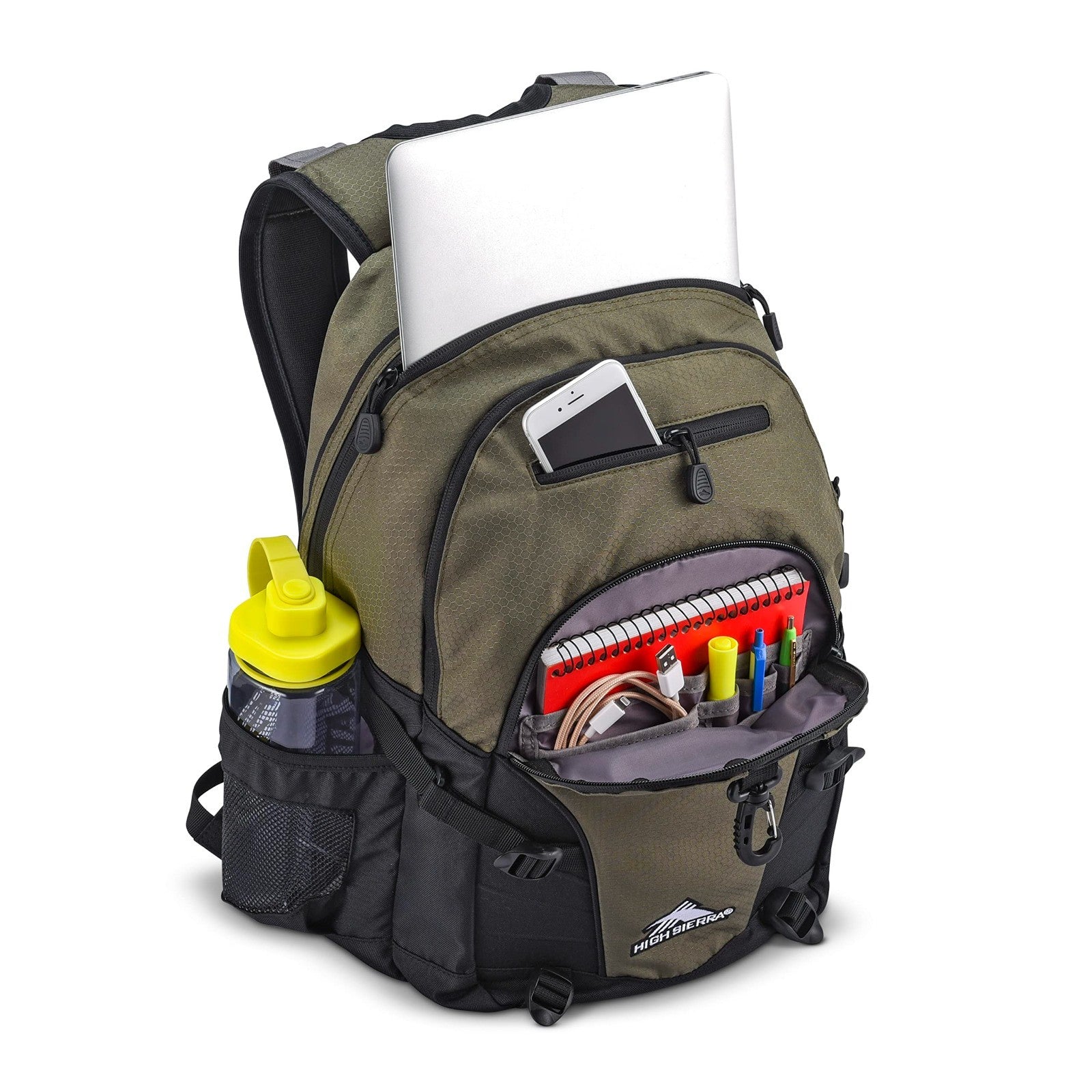 Versatile Olive Backpack for Travel or Work, Tablet Sleeve, One Size, Durable De5