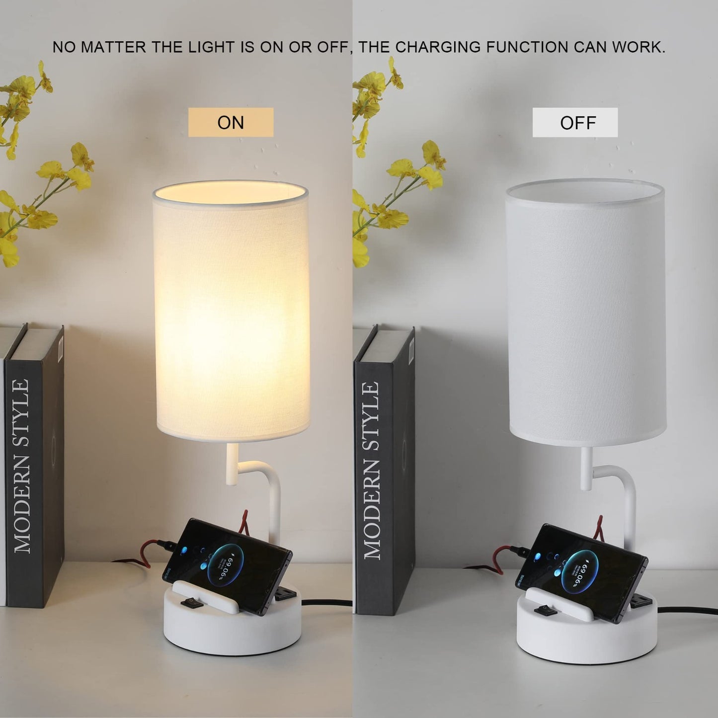 Modern Table Lamp with 3 USB Charging Ports & AC Outlet, Bedside Desk Light (2 P3