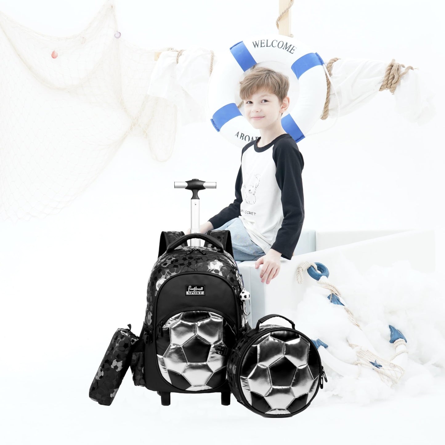 Rolling Backpack with Wheels for Boys   Kids Roller Bag with Lunch Box & Pencil4