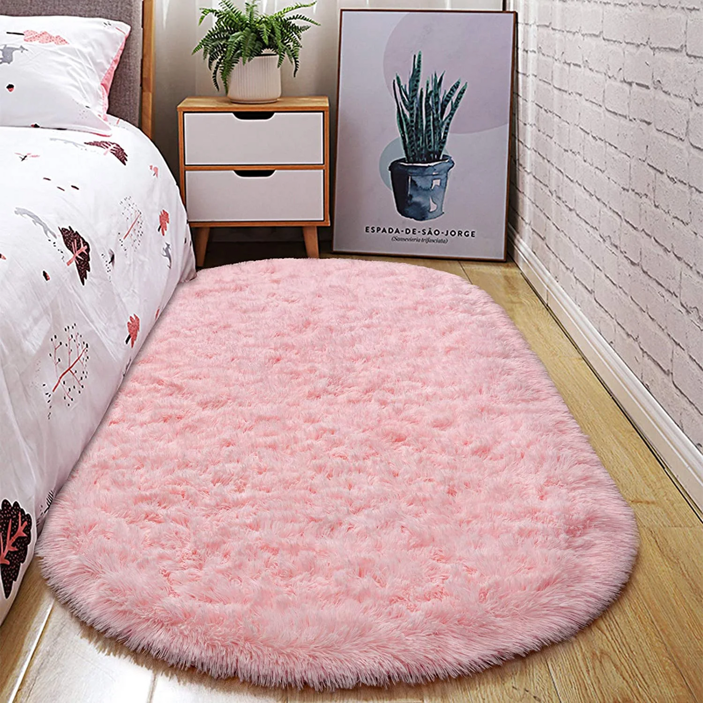 Oval Fluffy Ultra Soft Area Rugs for Bedroom Plush Shaggy Carpet for Kids Roo...0
