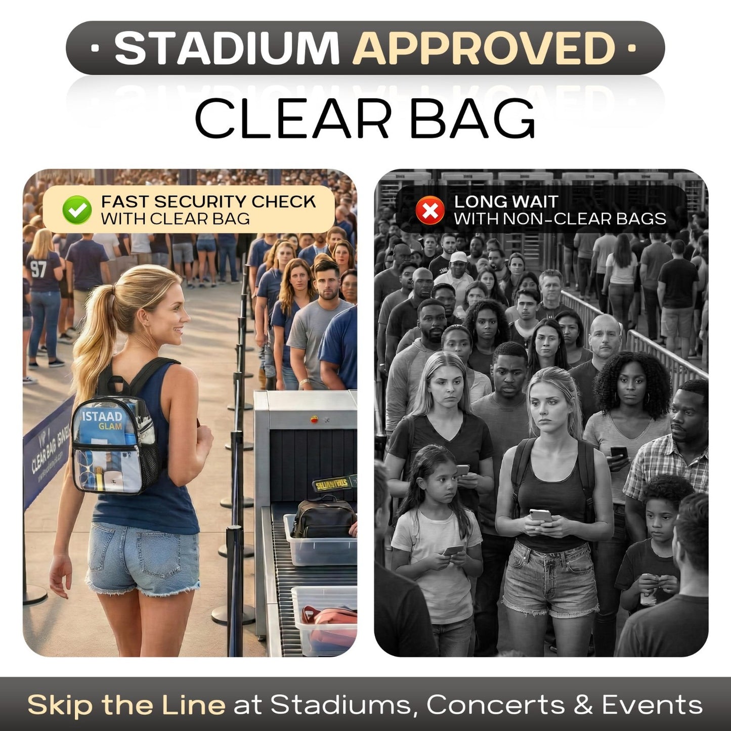 Clear Stadium Approved Backpack - Transparent 12"x6"x11" for Concerts & Events,8