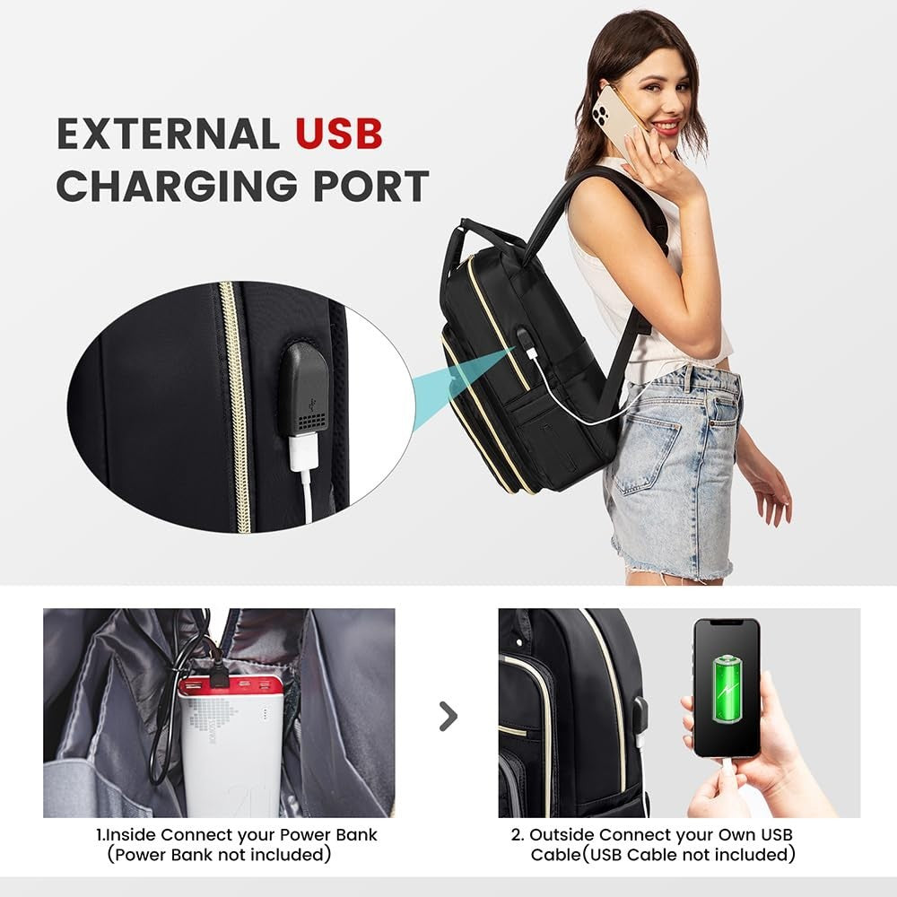 Stylish Water Resistant Laptop Backpack for Women, USB Charging, Travel Work Bag4