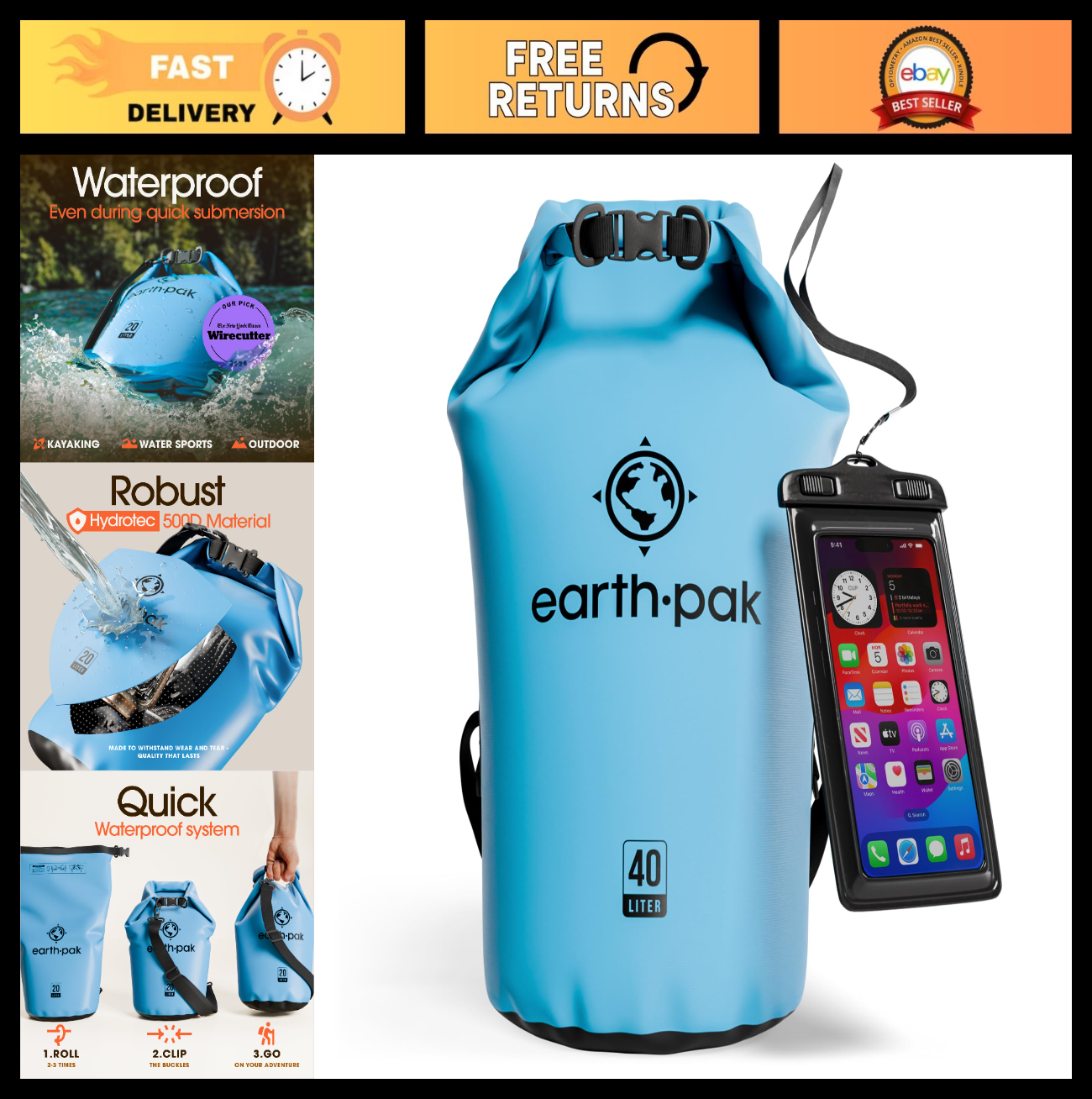Waterproof Dry Bag Backpack   Roll Top Sack for Kayaking & Outdoor Gear, Include0