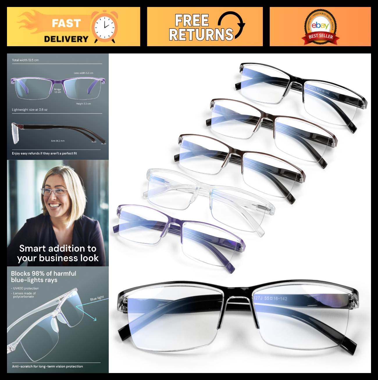 Durable Blue Light Blocking Reading Glasses for Men - Comfortable TR90 Frames0