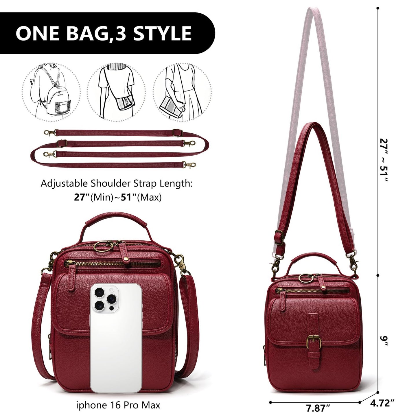 Vegan Leather Crossbody Bags for Women - Vintage Anti-Theft Messenger Purses wit11