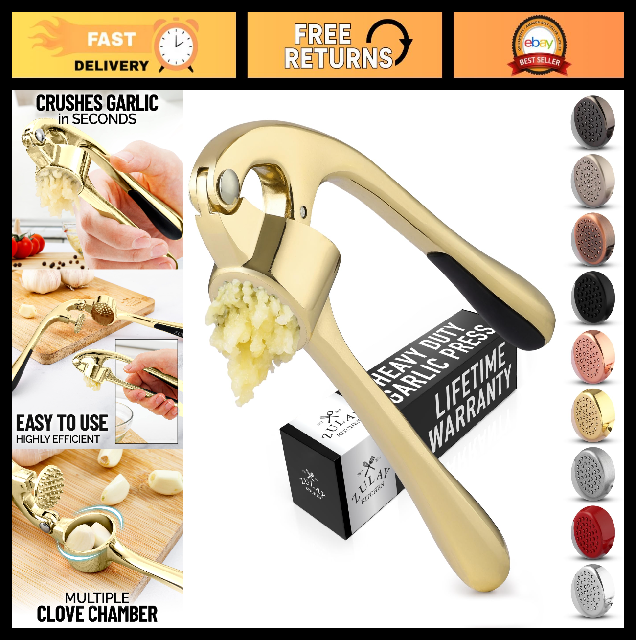 Premium Garlic Press with Soft Handle, Silicone Peeler & Cleaning Brush   3 Piec0