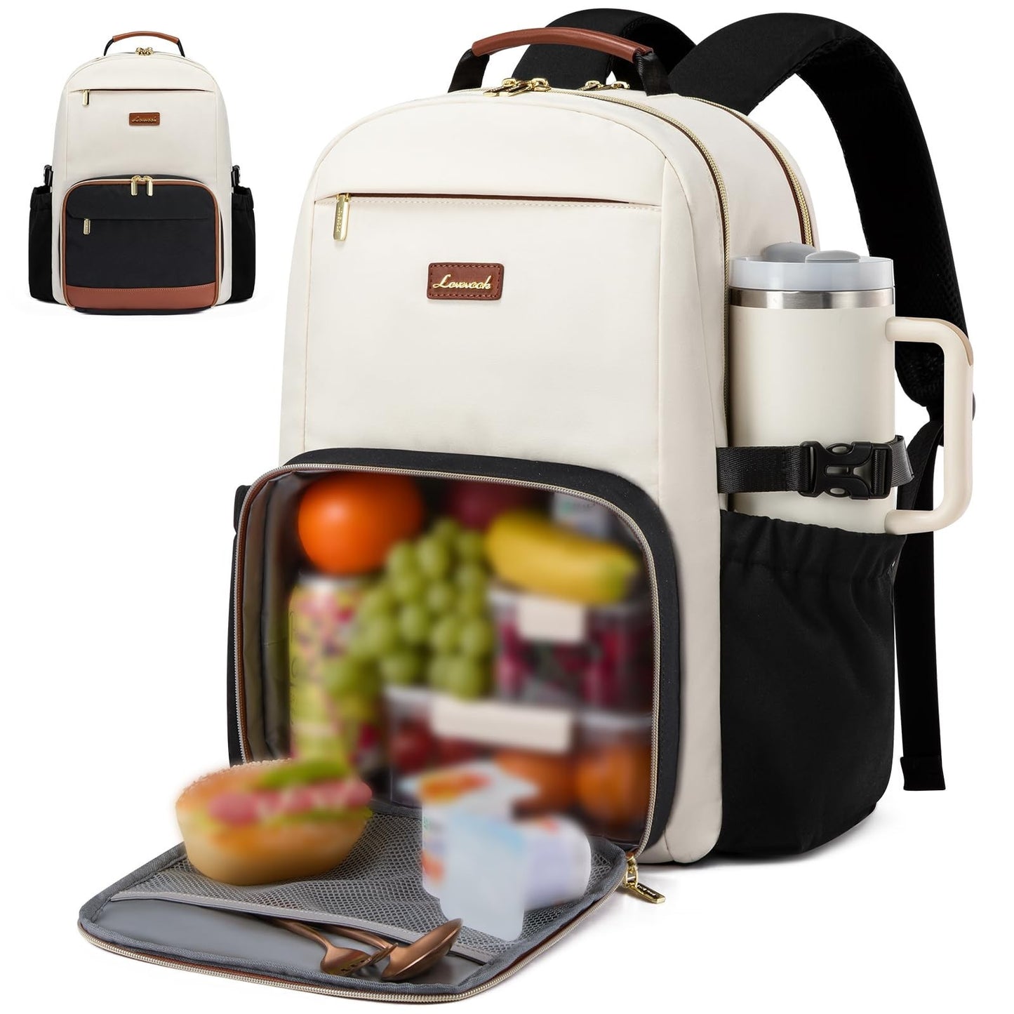 Insulated Lunch Backpack with Cooler Compartment, 17" Laptop Bag for Work & Trav1