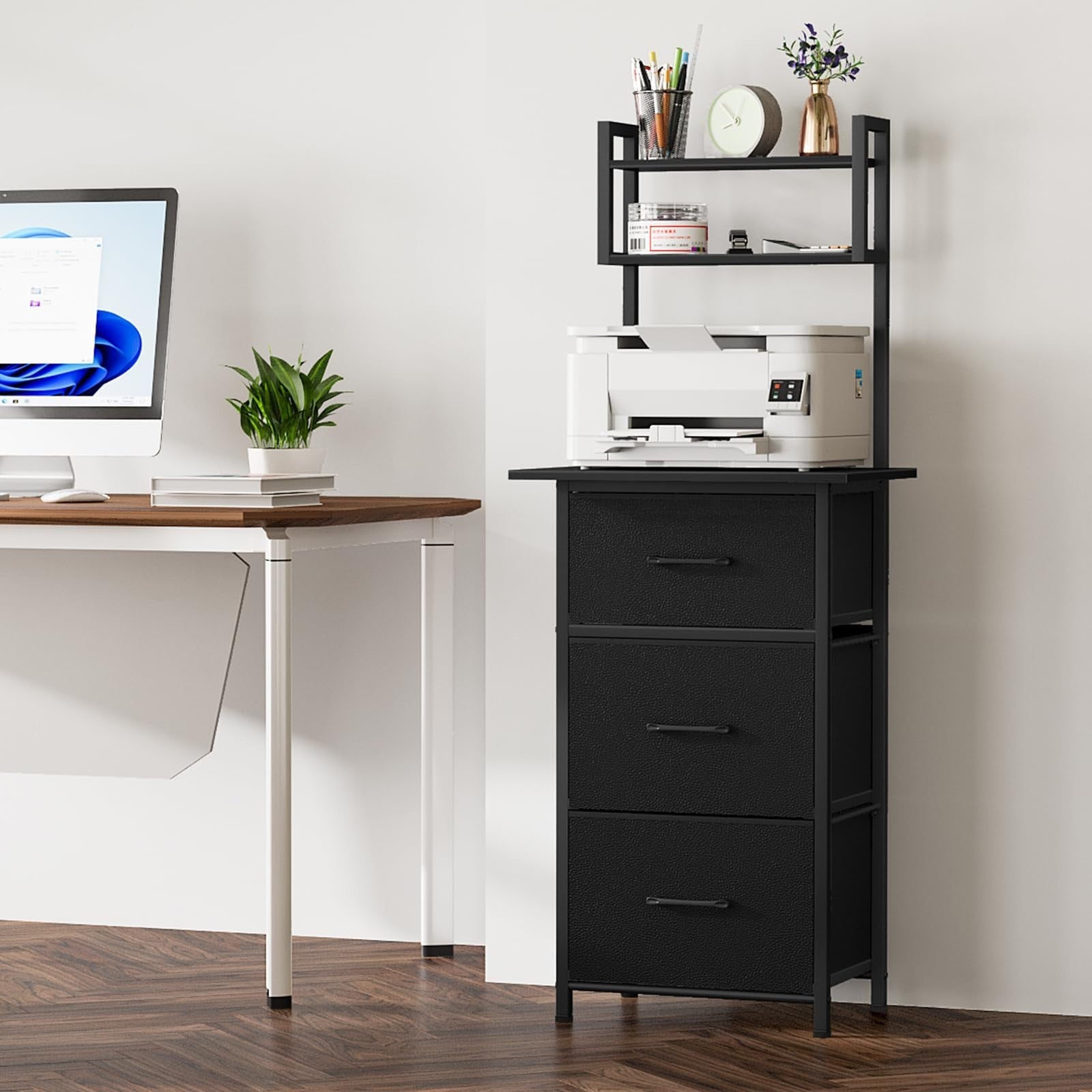 3 Drawer Tall File Cabinet with Extended Desktop, Vertical Filing Storage for Ho2