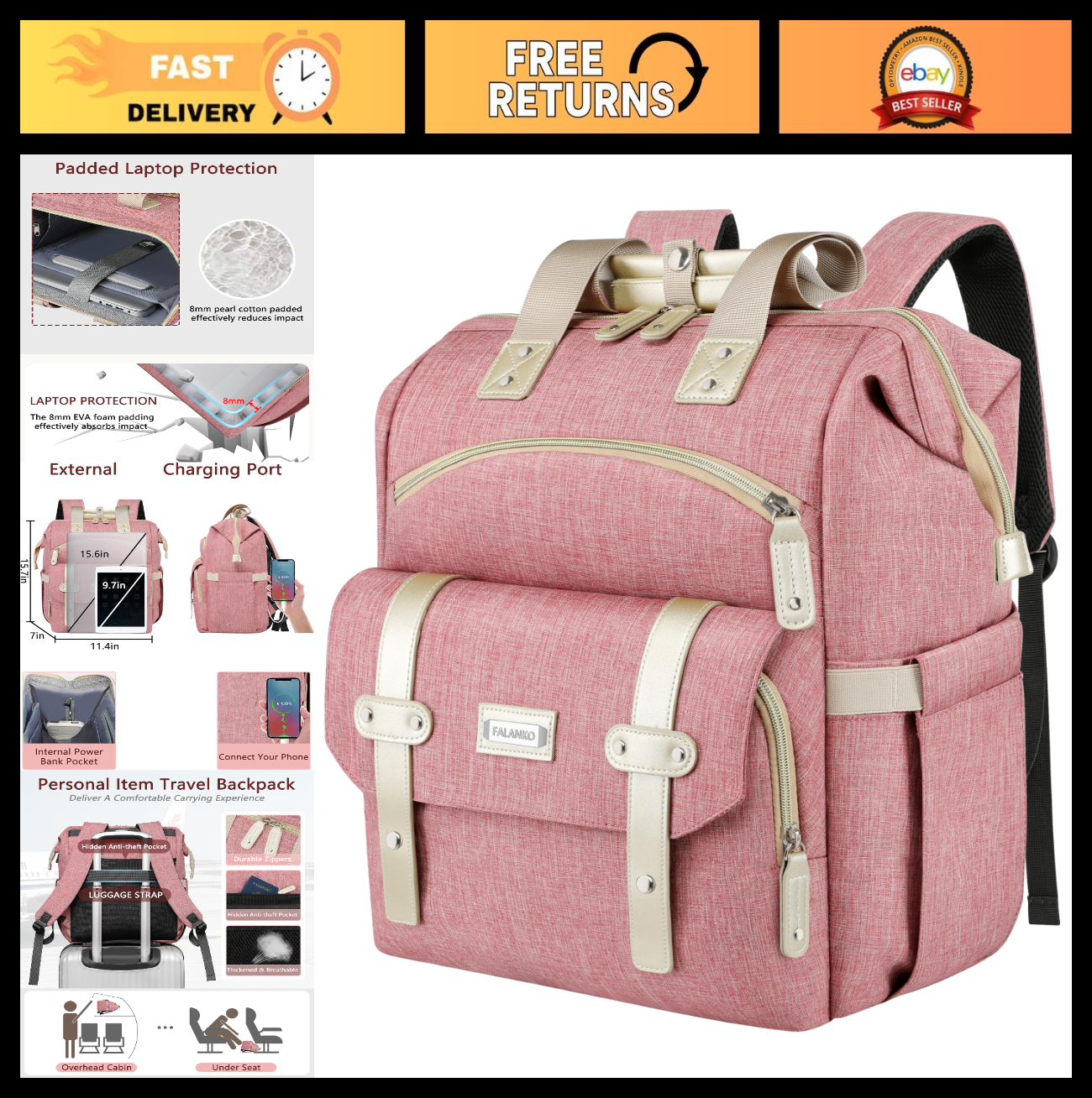 Large Women’s Backpack for 15.6" Laptop, Water-Resistant Travel Bookbag, School0