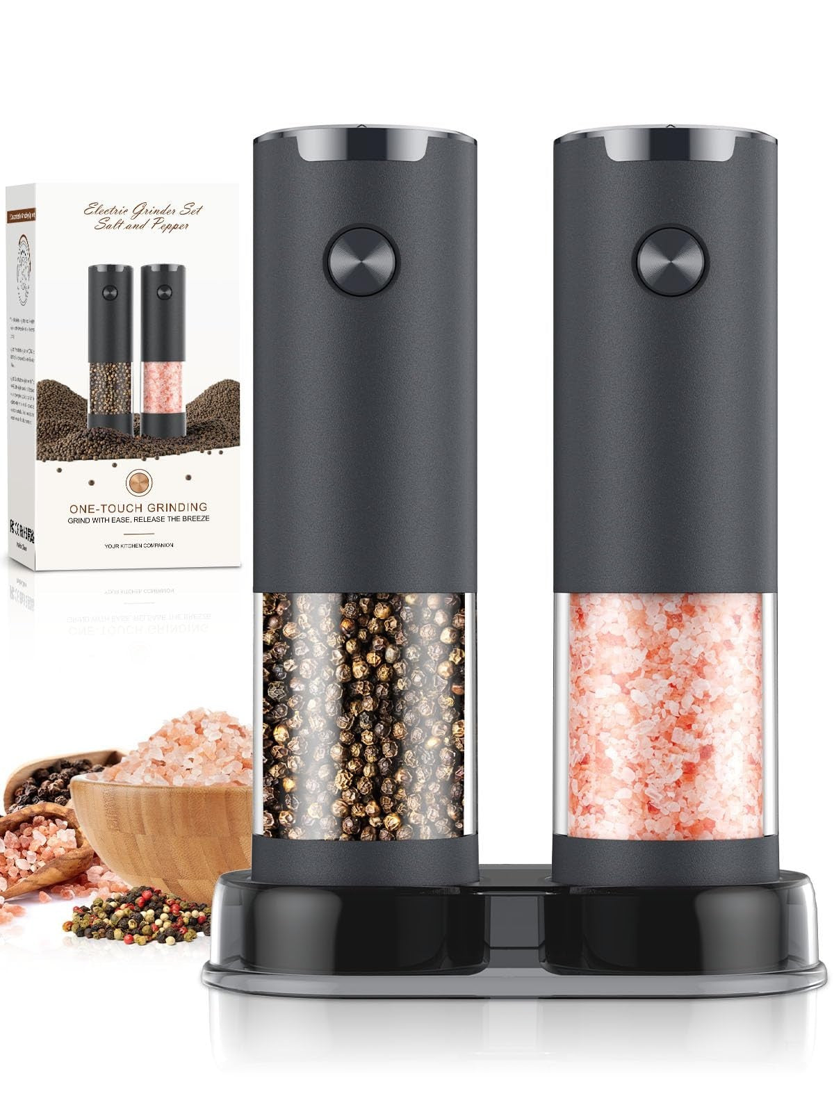 Automatic Electric Salt and Pepper Grinder Set   Adjustable Coarseness, LED, Lar1