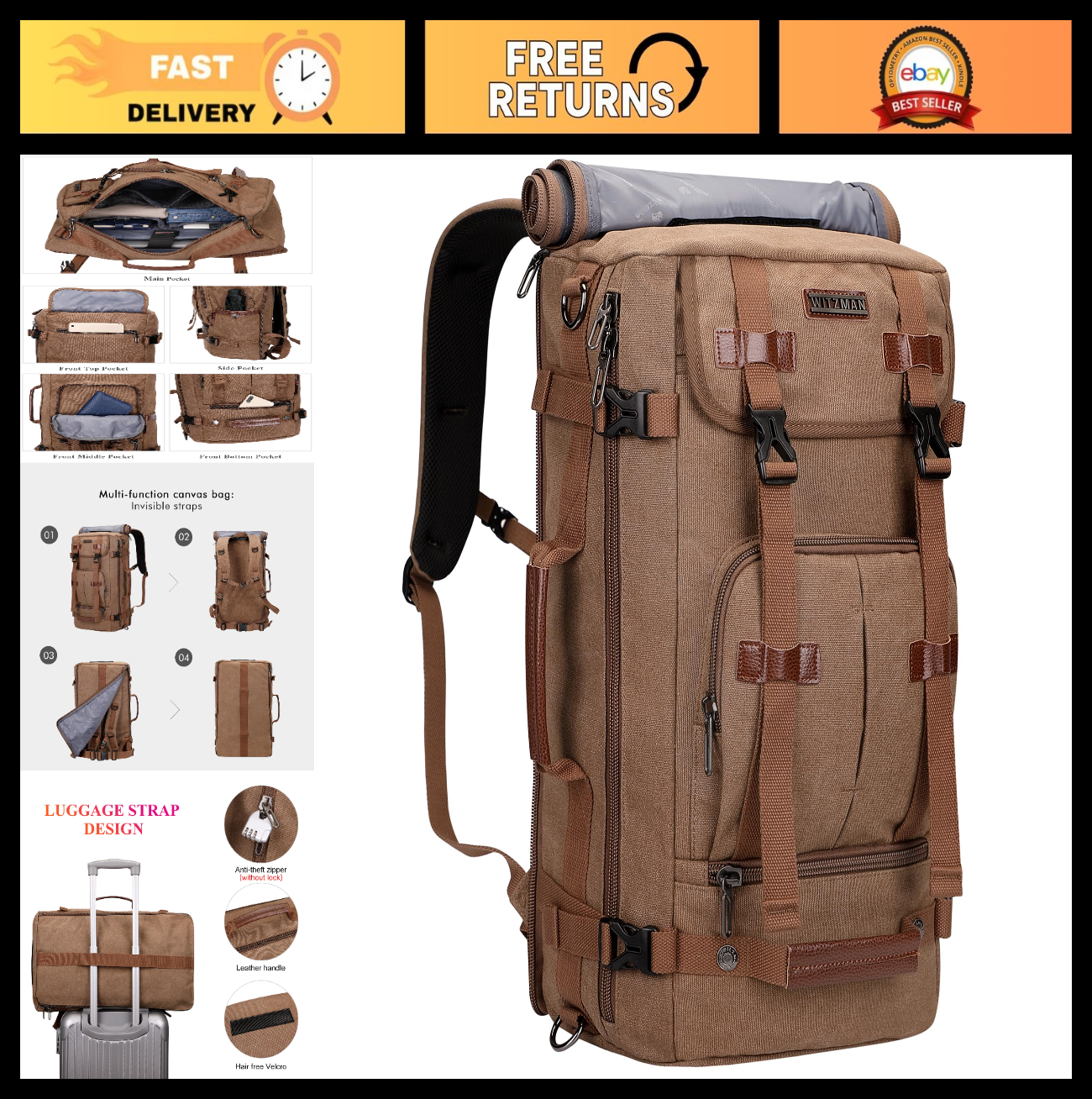 Vintage Canvas Travel Backpack for Men, Stylish Laptop Bag, Durable & Spacious0