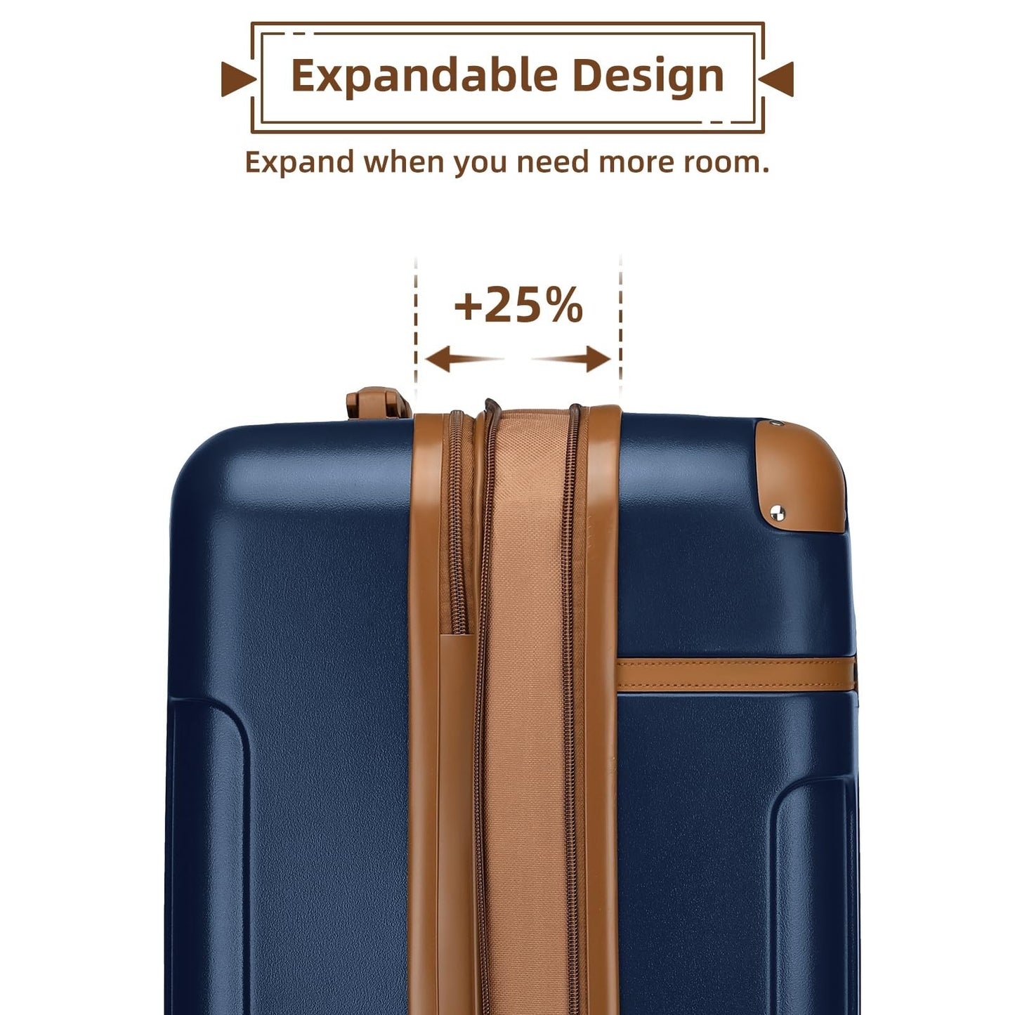 Expandable 3-Piece Carry-On Luggage Set, Navy - Airline Approved, 360° Spinner W1